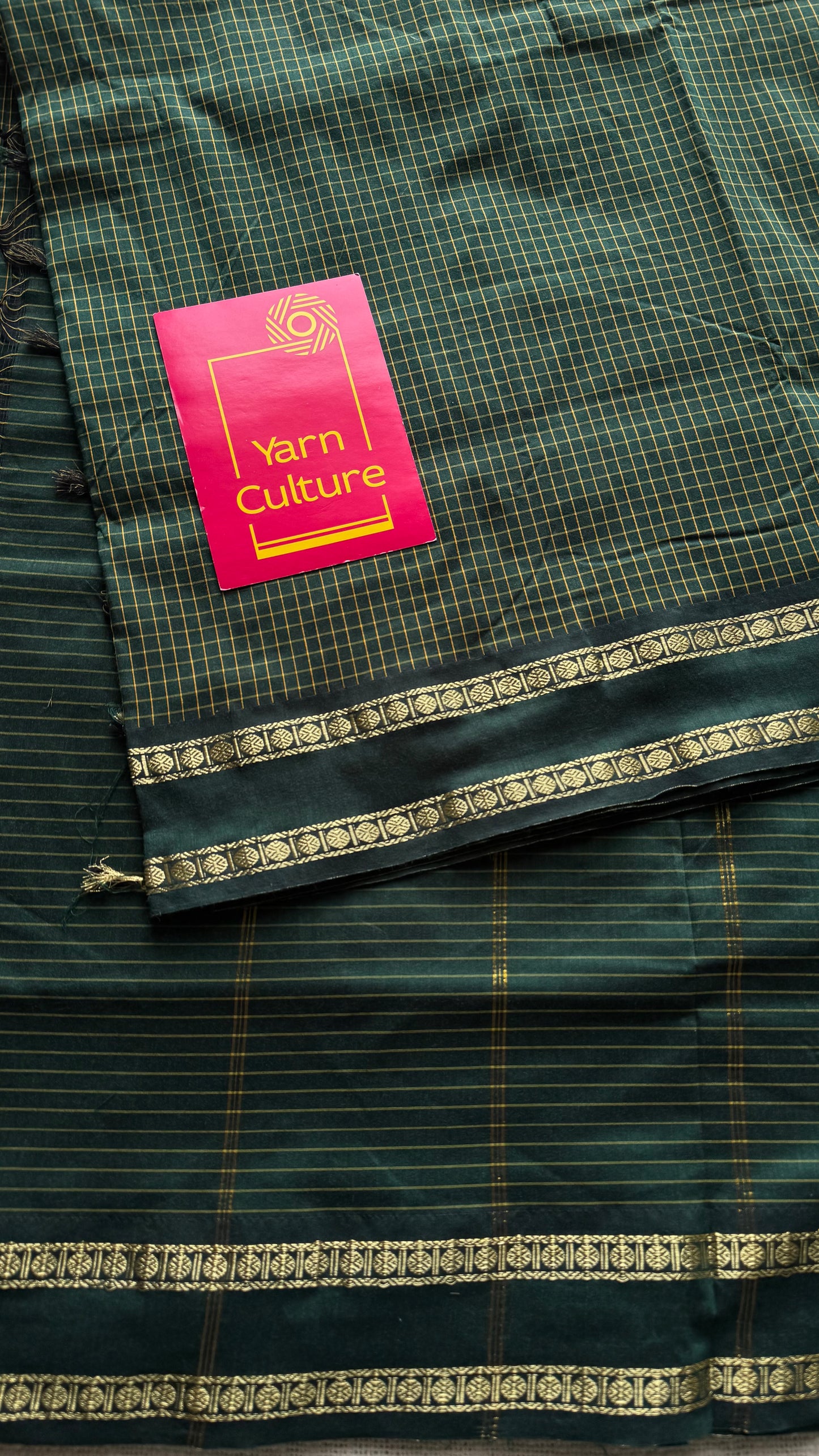 Dark green, arani checks, cotton silk - YCCOTNJUAR08