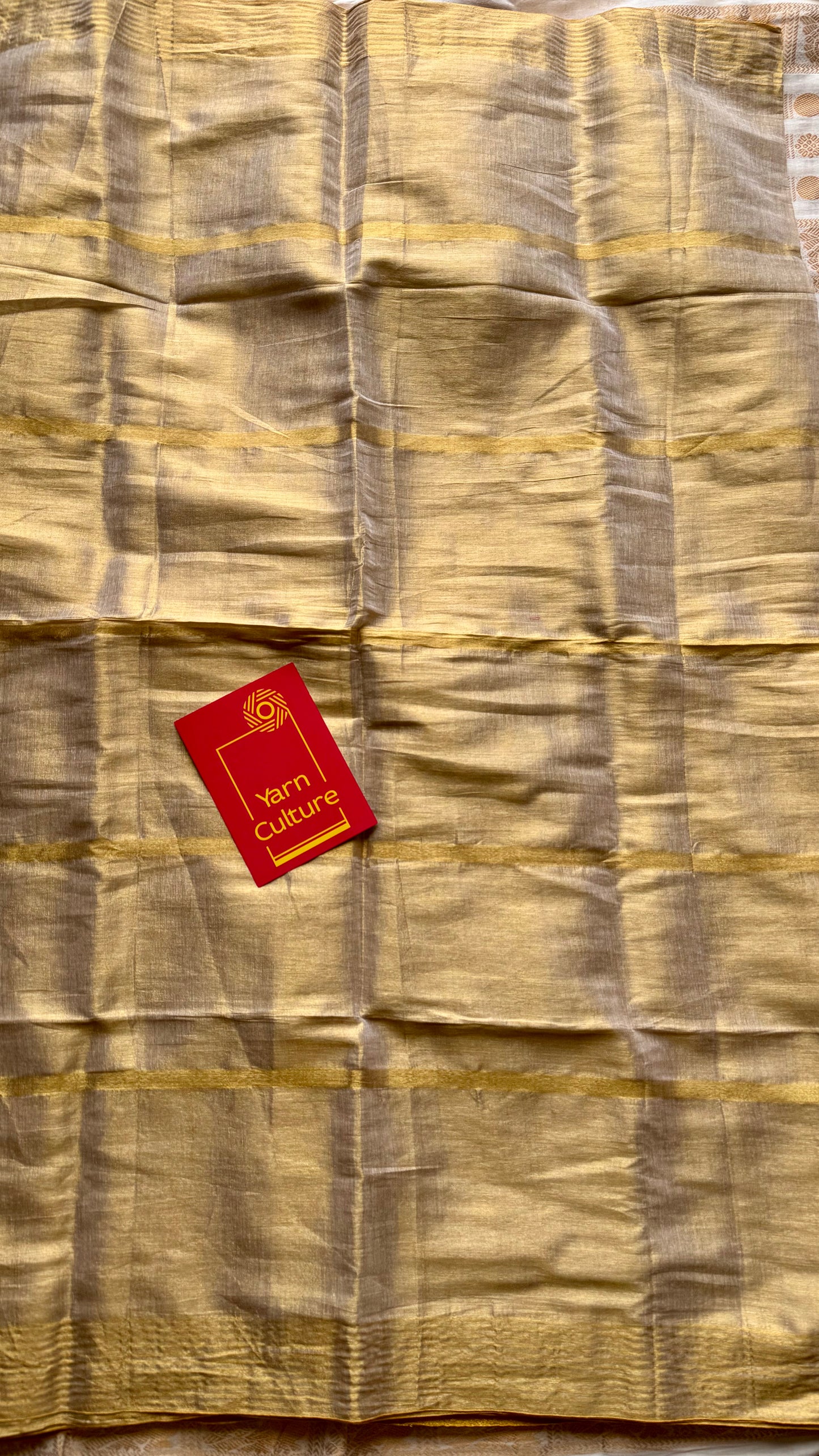Gold mul tissue saree, gold stripes - YCIEON06