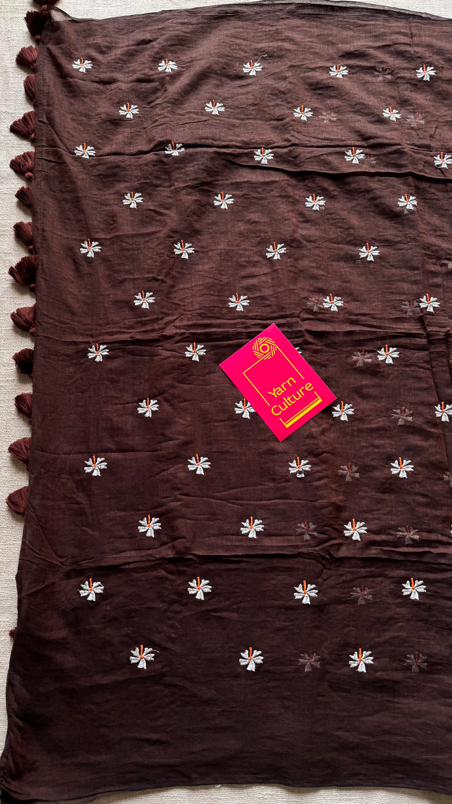 Brown parijat mul cotton saree  - YCBCMCAP34