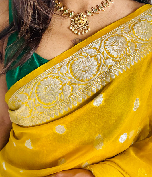 Green white ruby stones parrot hasli, Lakshmi pendant, with earrings - YCGPNP618