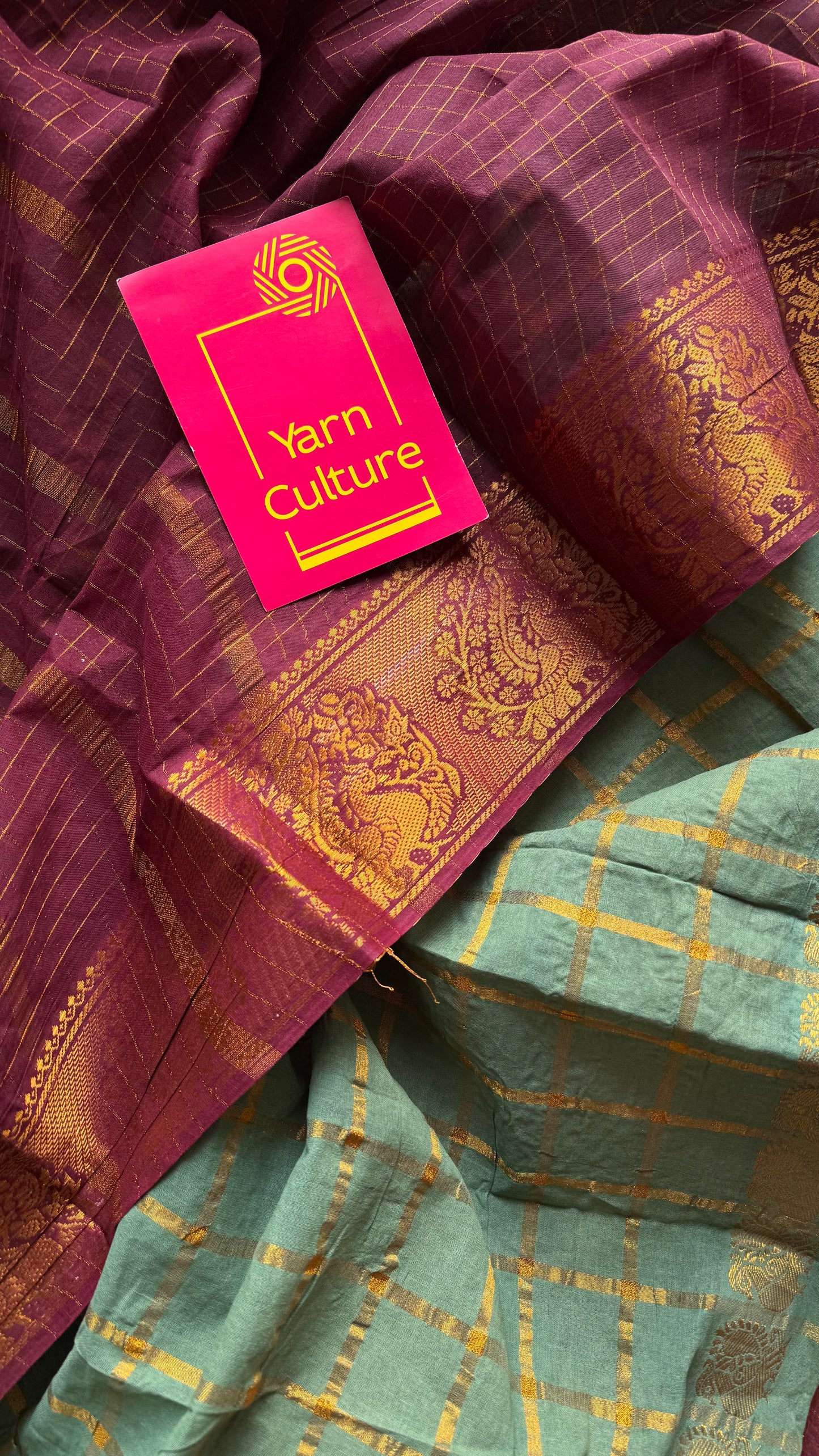 Maroon with mint green, sungudi cotton half-half saree - YCCOTNMSFE362
