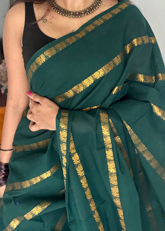 Dark green, peacock motif sungudi cotton - YCCOTNOCSC52