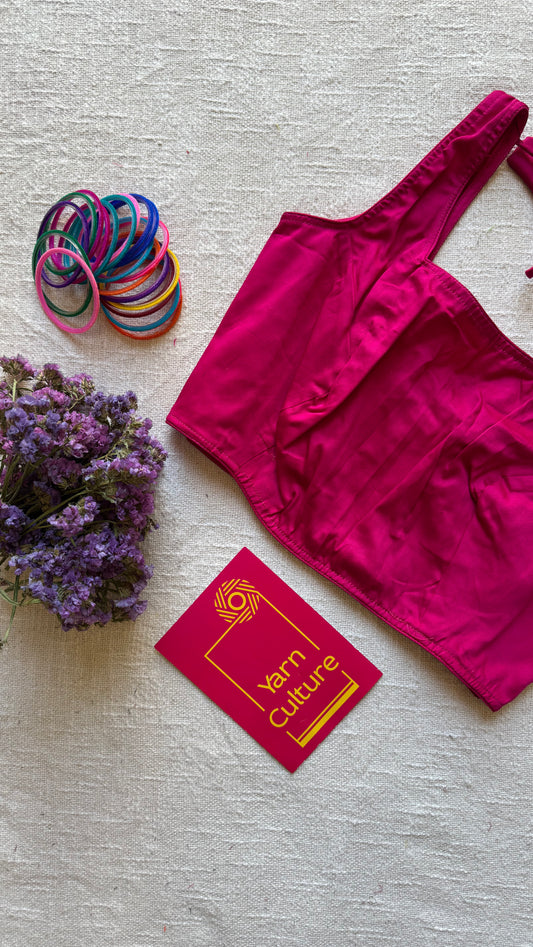 Hot pink sleeveless cotton silk stitched blouse, back open, non-padded - YCSESB80