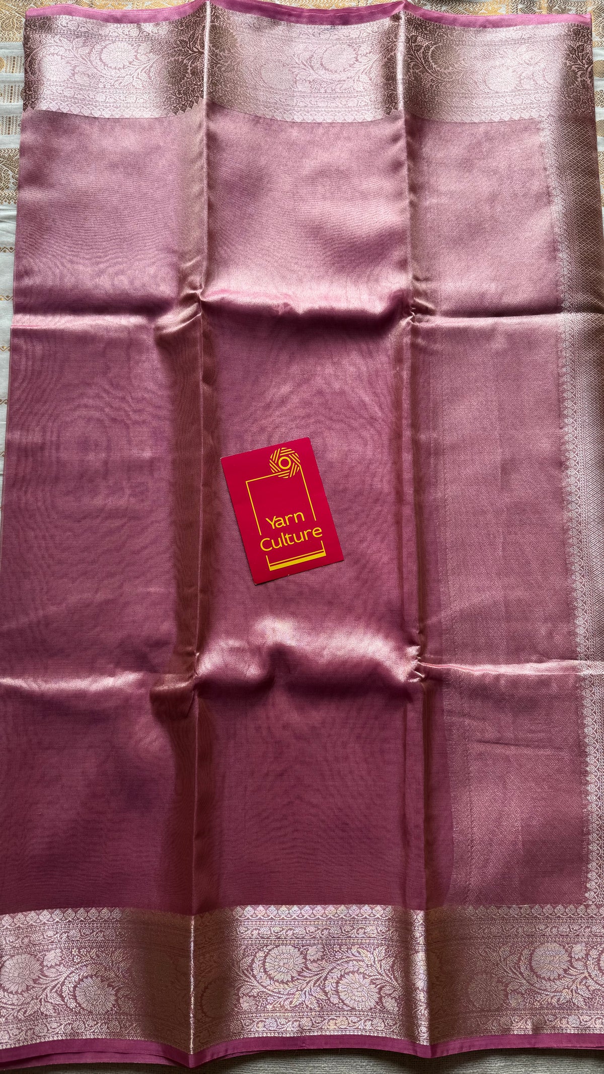 Pink tissue Banarasi saree with zari border - YCBLTOC90