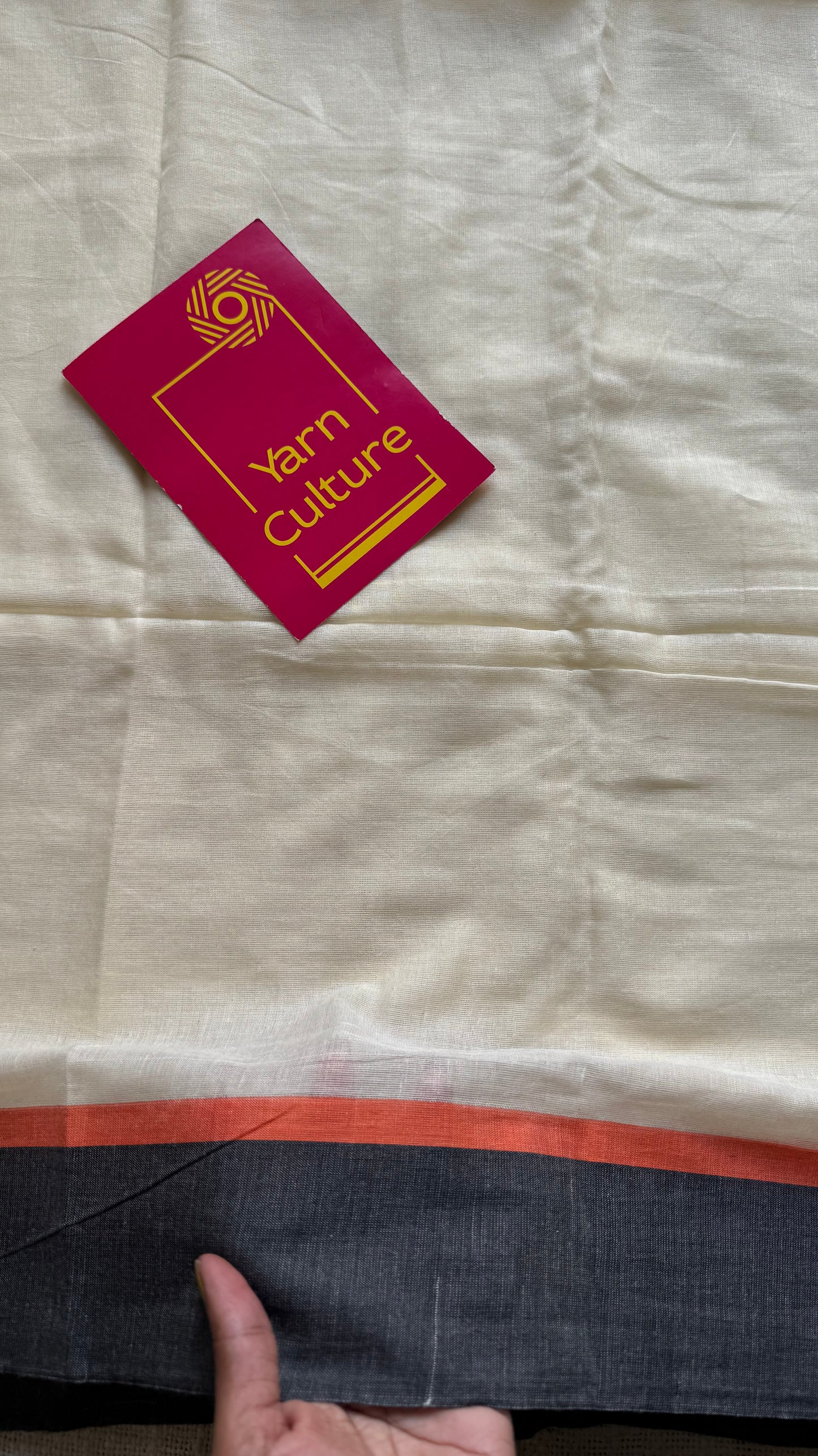 Ivory mul saree with black and orange border - YCBCMCFE293