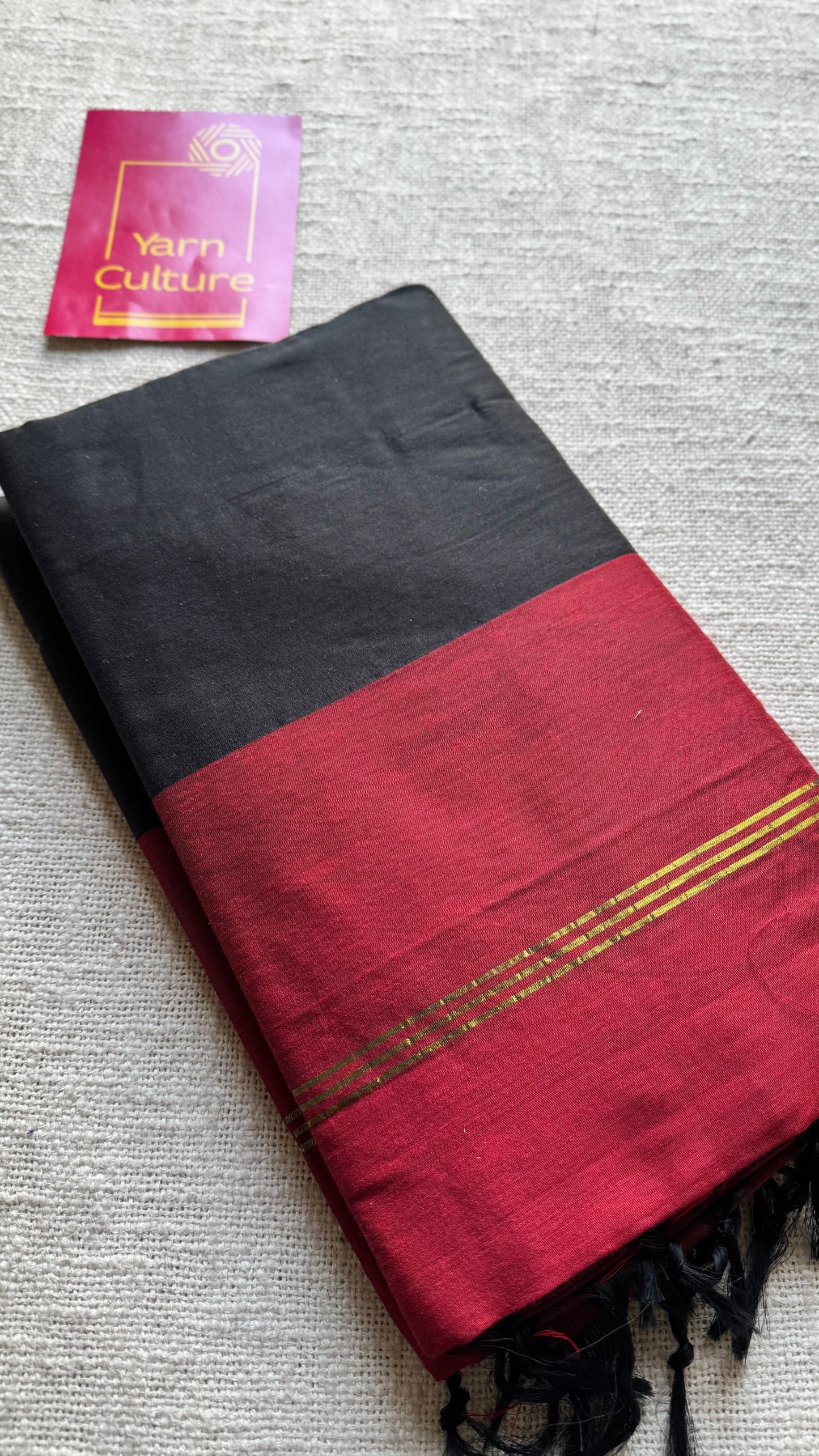Black with maroon temple border, cotton silk - YCCOTNCSDE95