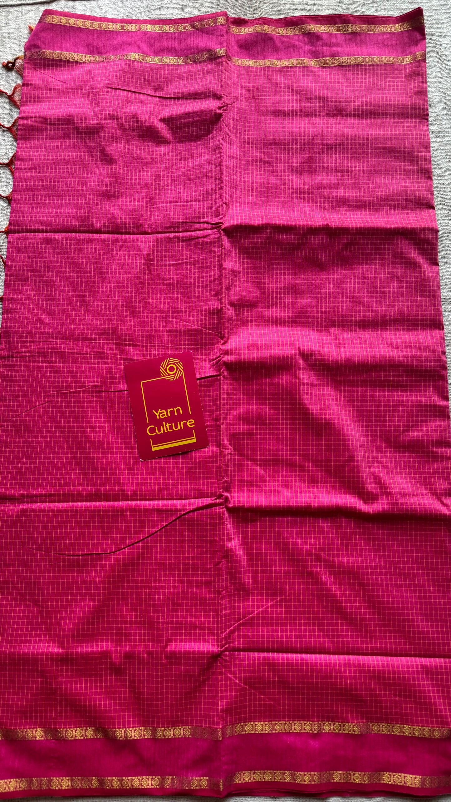 Hot pink, arani checks, cotton silk - YCCOTNOCAR08