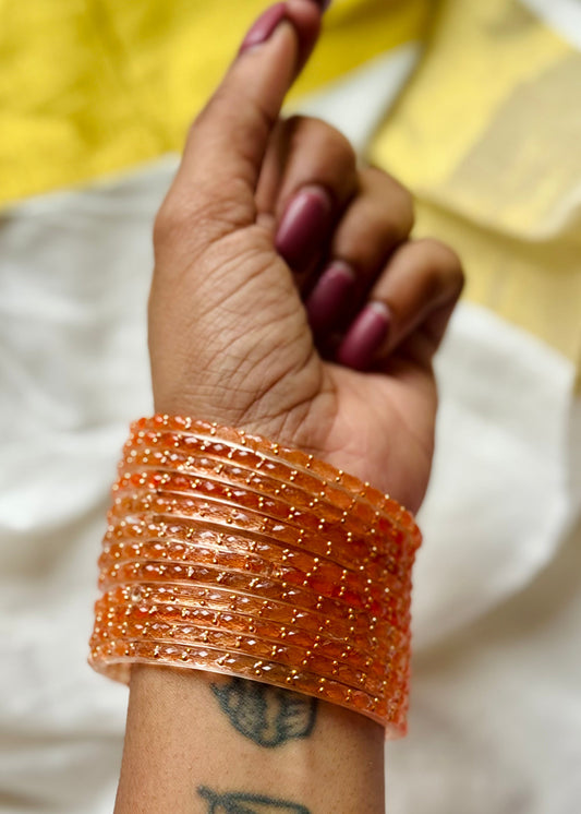 Pastel orange raindrop glass bangles, set of 12 - YCBANGL848