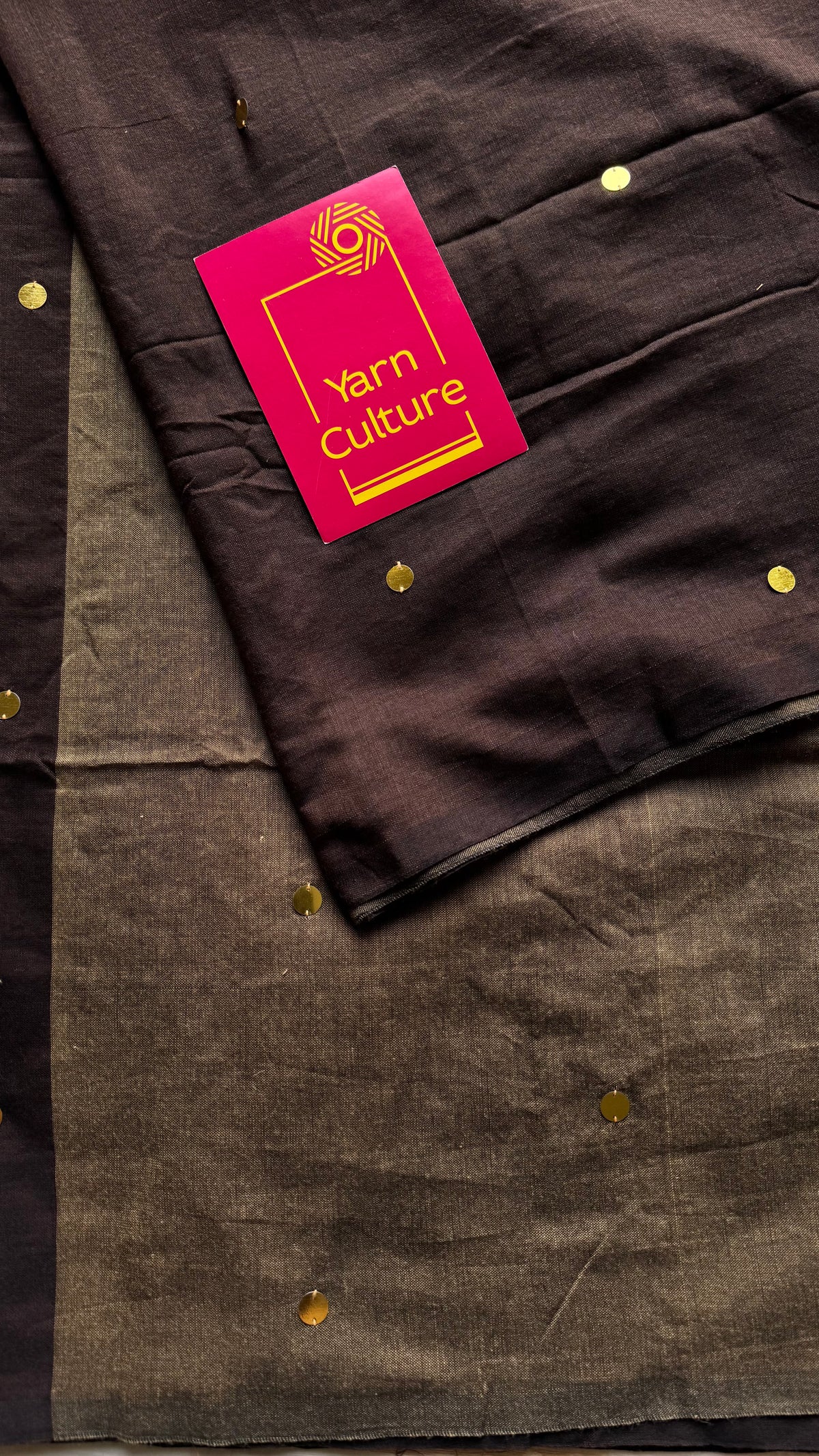 Brown with warm grey contrast pallu, gini sequins, soft cotton saree - YCBCSCOC09