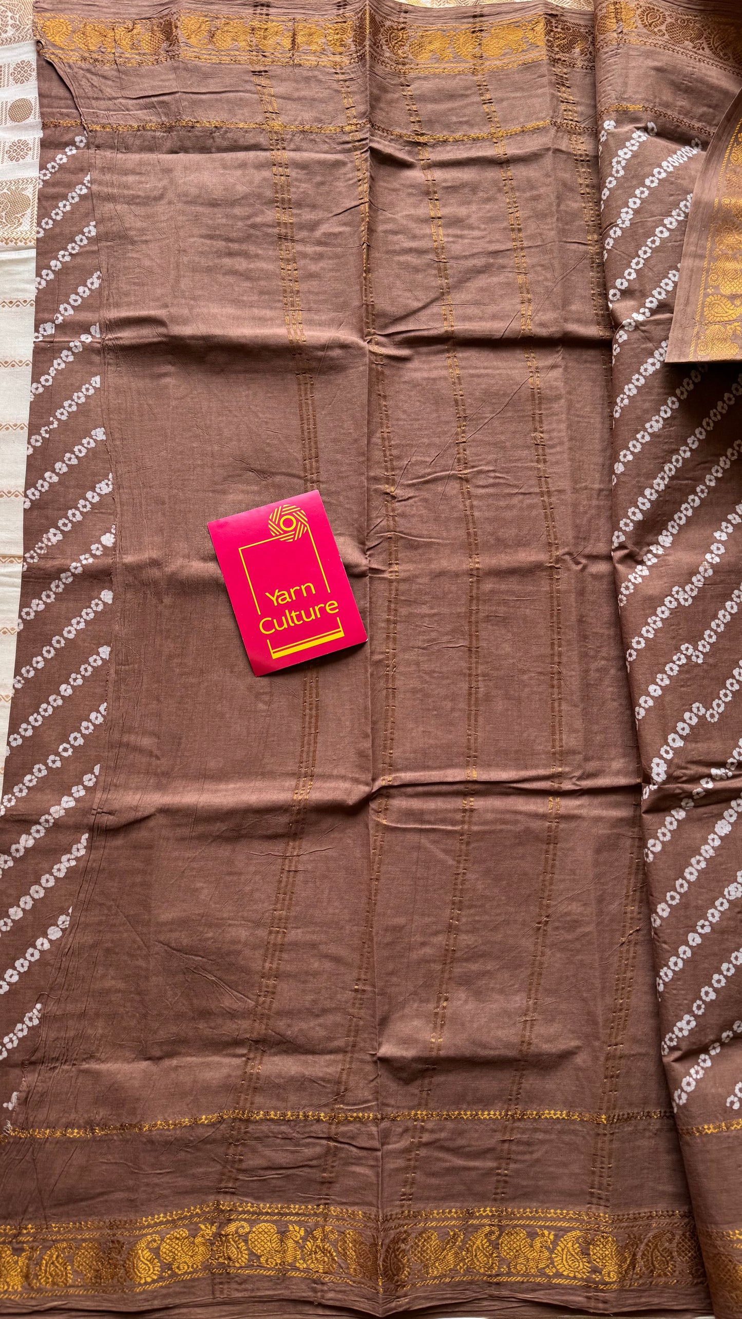 Earthy brown, wax dot printed sungudi, kattuchayam dyed madurai cotton - YCCOTNMSAP158