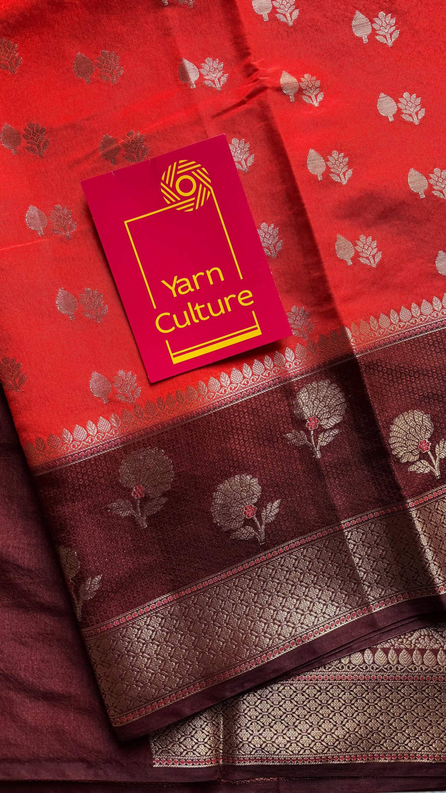 Dark orange with coffee brown border, semi dupion silk - YCBLSSJA24