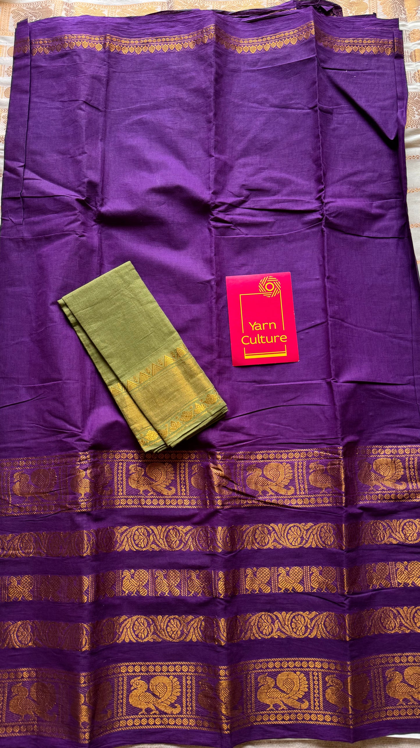 Purple long border sungudi, kattuchayam dyed madurai cotton - YCCOTNMSAP133