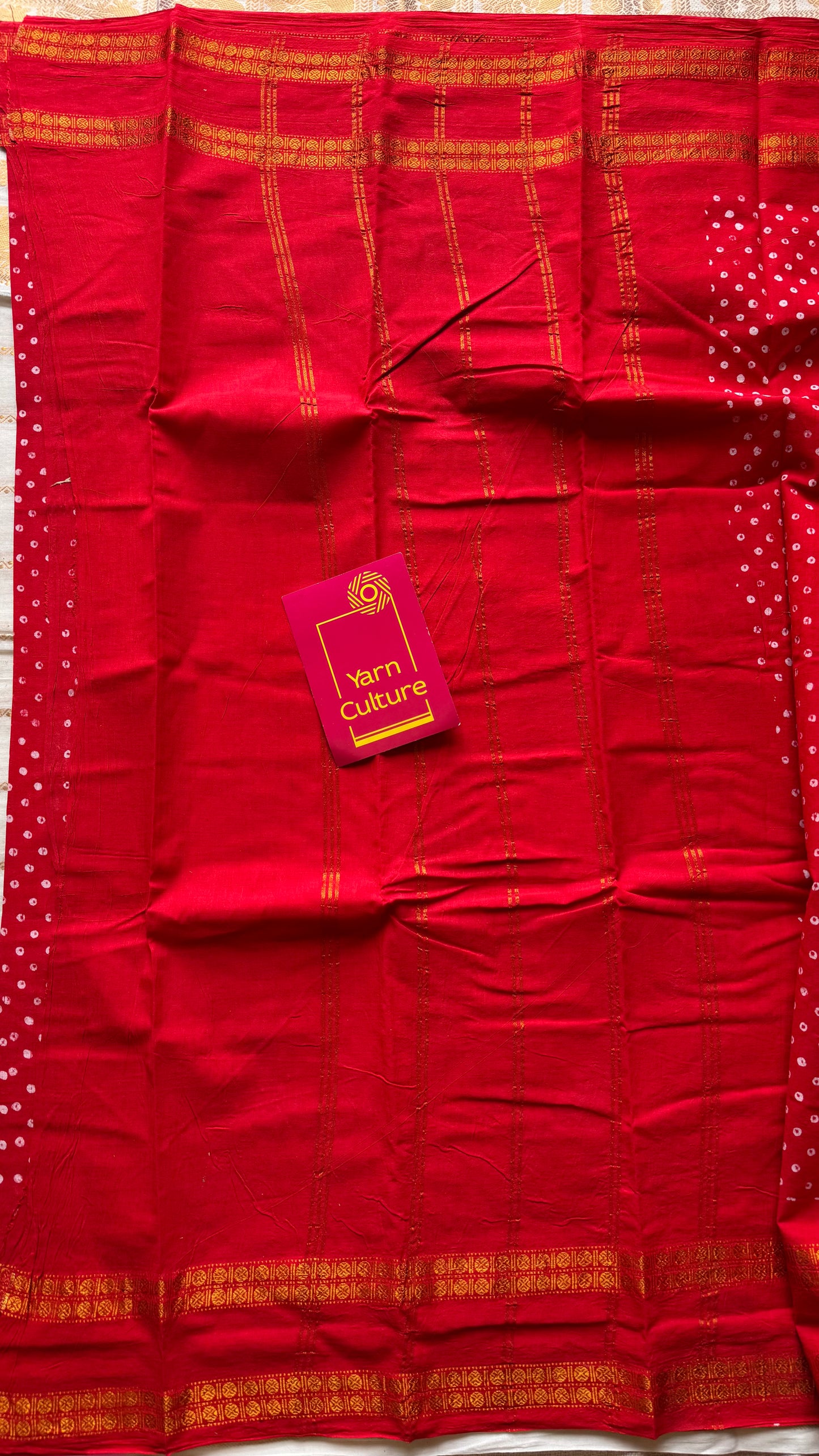Chilli red, wax dot printed sungudi, kattuchayam dyed madurai cotton - YCCOTNMSAP155