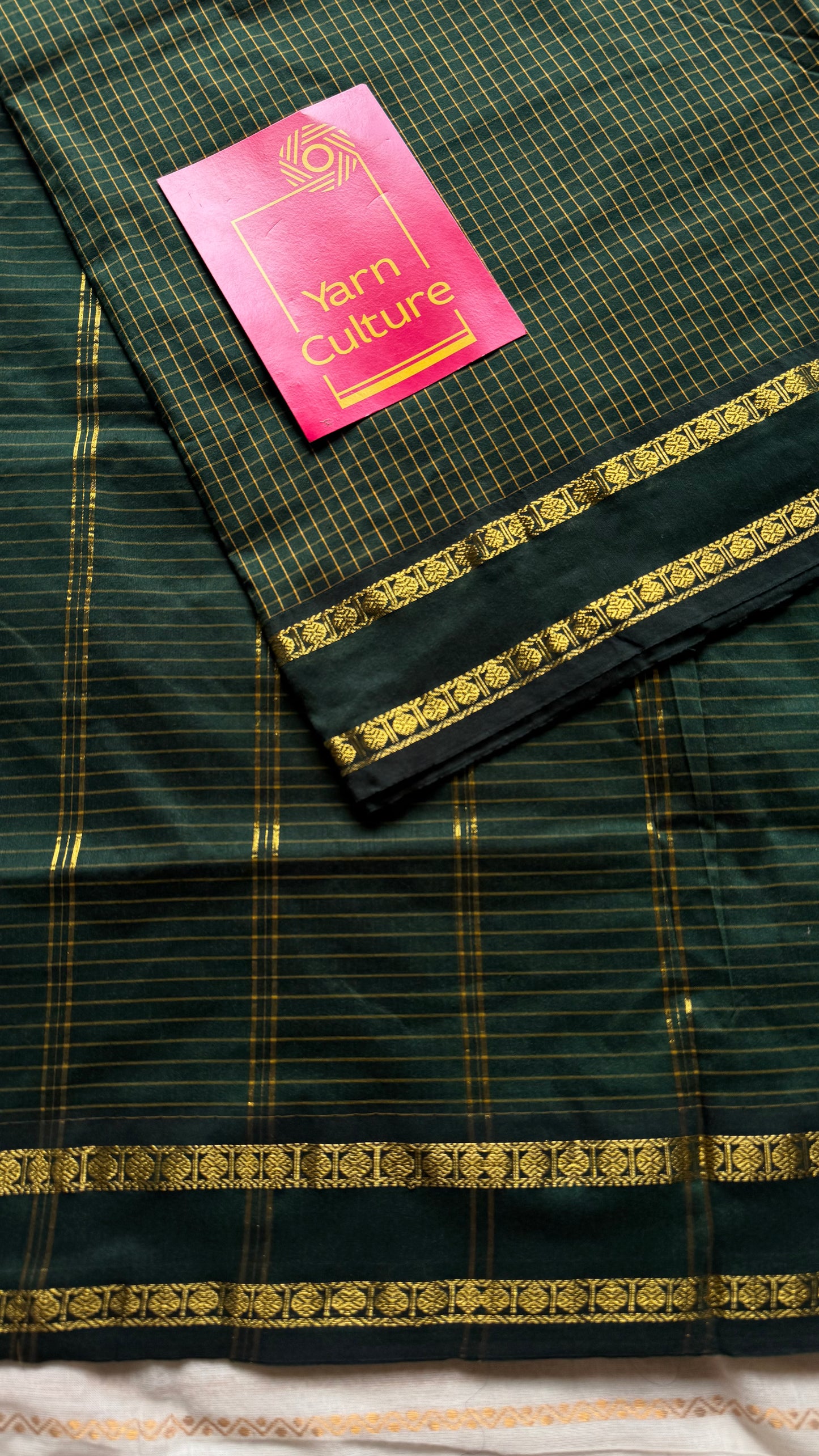 Dark green, arani checks saree, cotton silk - YCCOTNAUG18