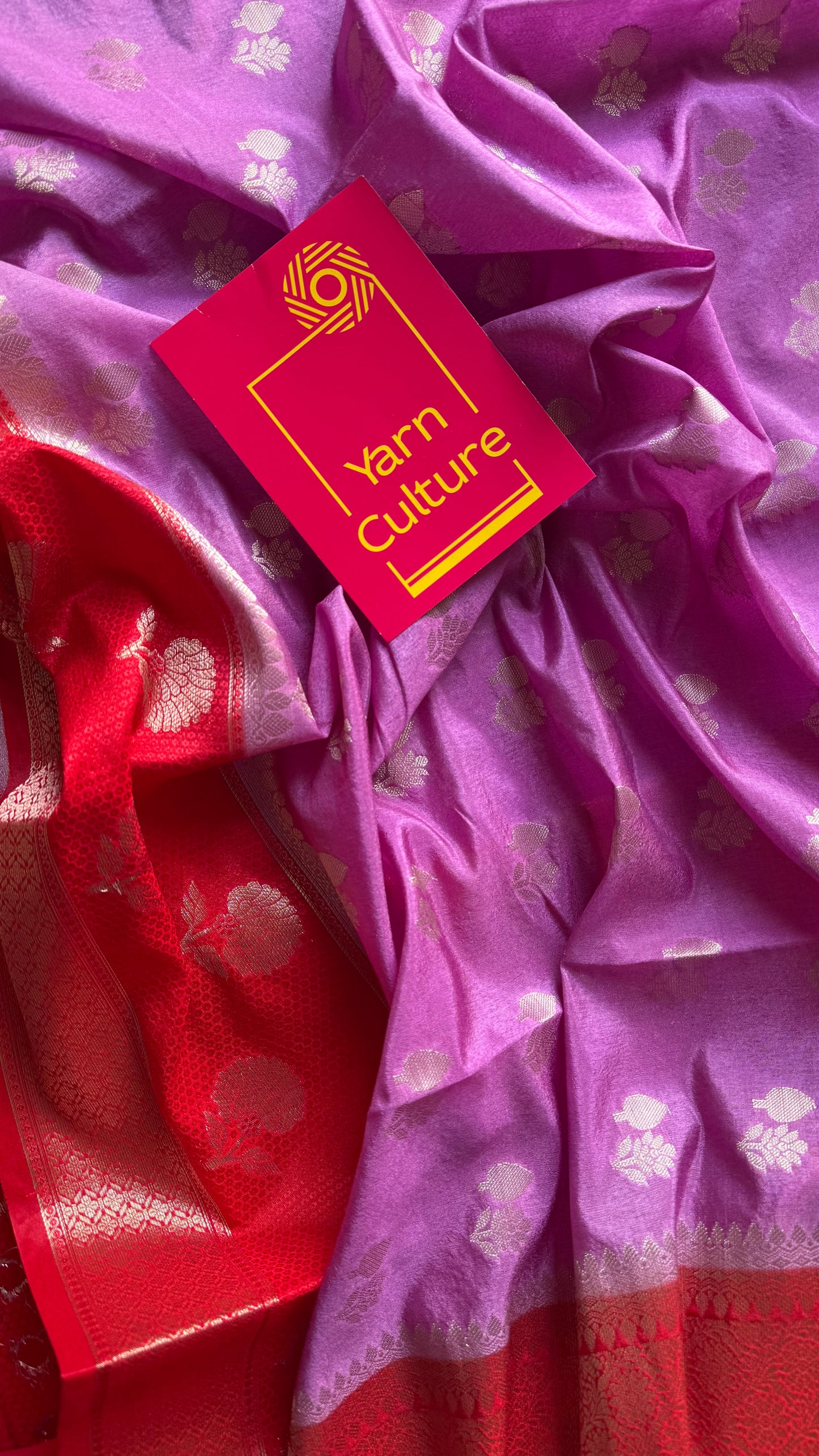 Lilac with red border, semi dupion silk - YCBLSSJA26