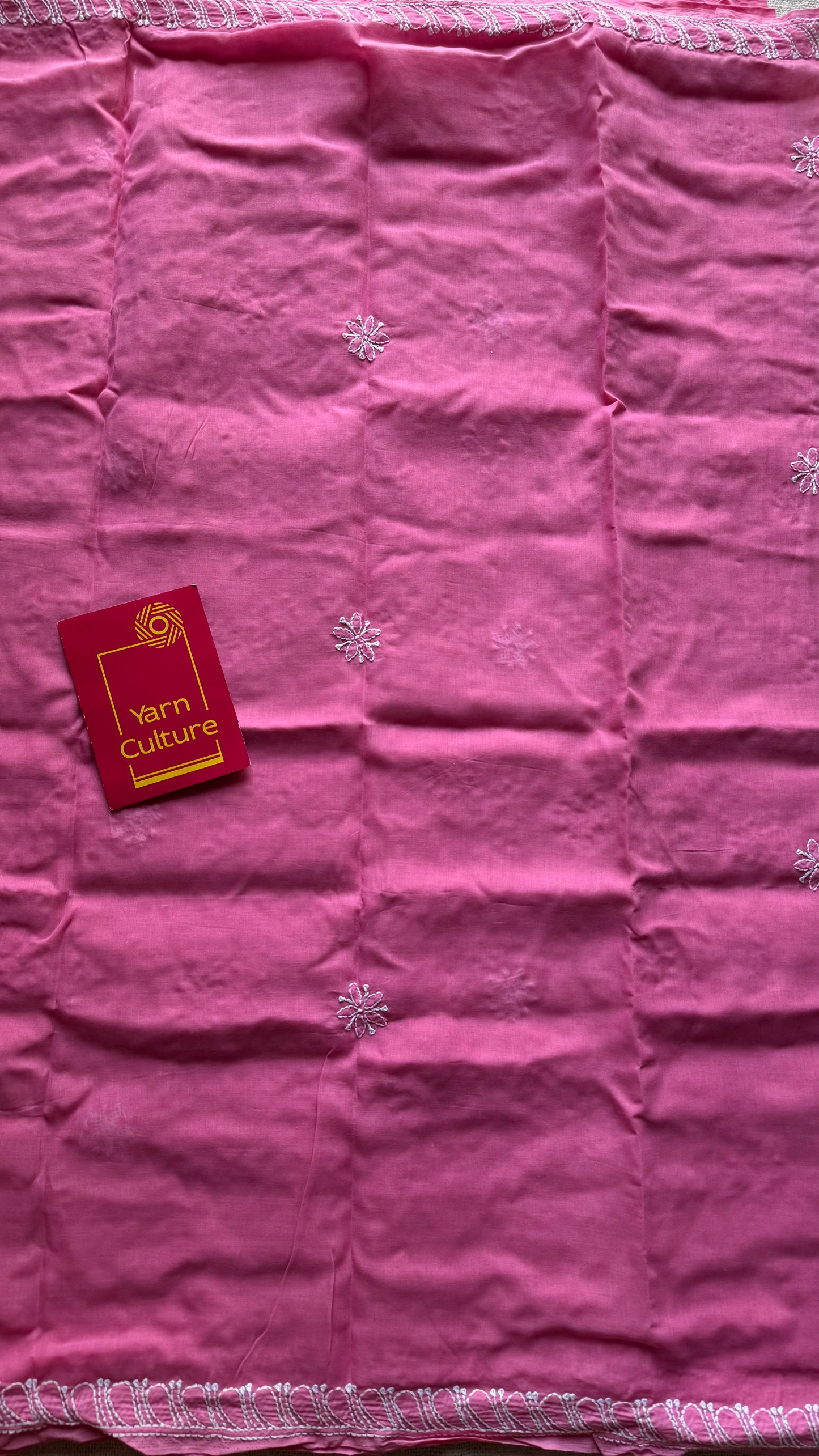 Zehra - persian pink hand-embroidered chikankari cotton saree - YCLCKFE421