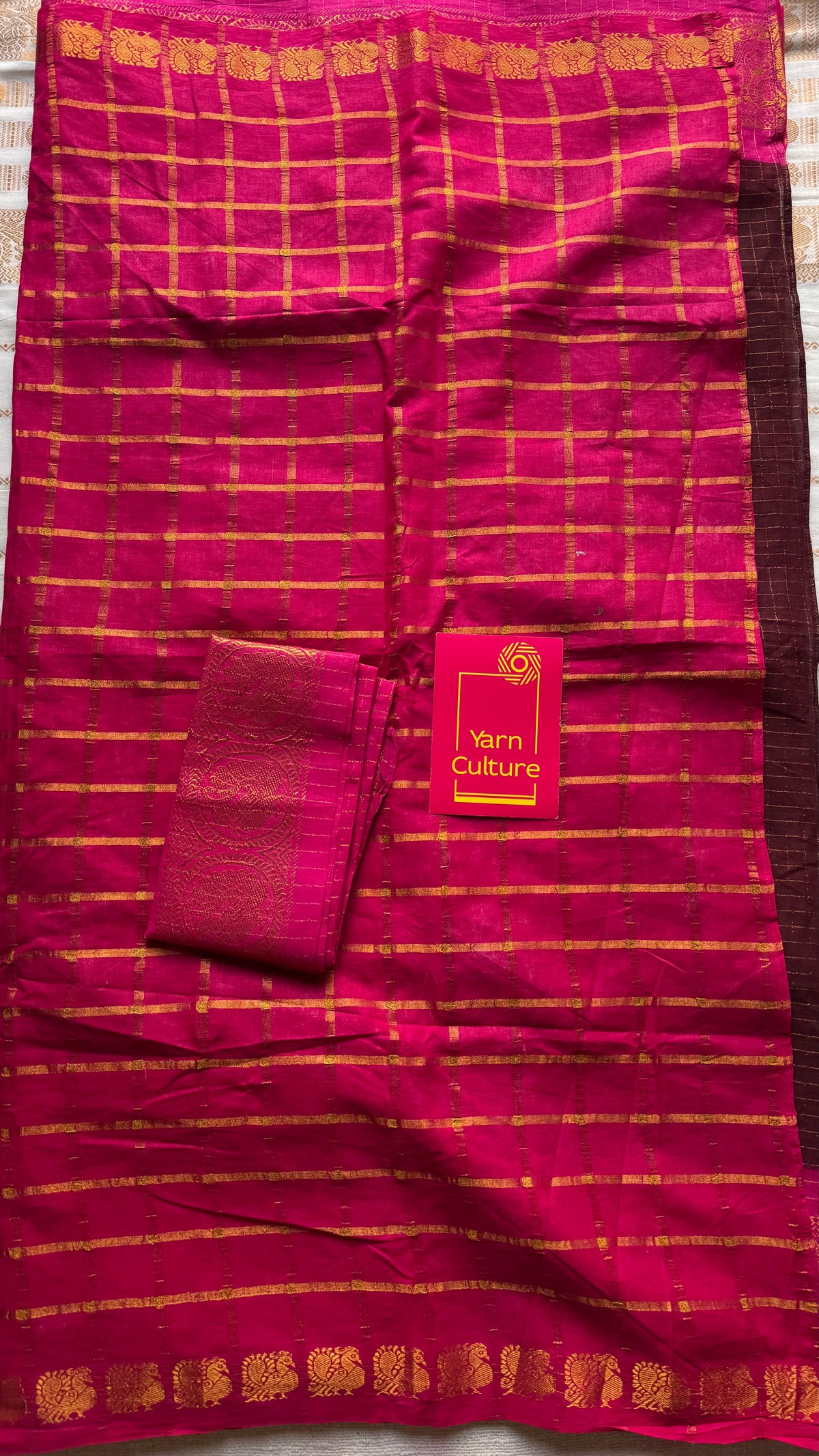 Hot pink and maroon, sungudi cotton half-half saree - YCCOTNIDOC24