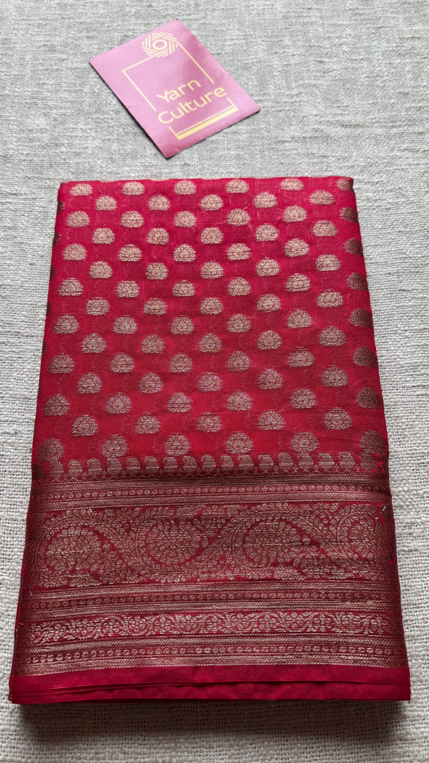 Vermilion - Bright red, antique gold zari, Banarasi semi georgette - YCBLFEGAGZ17
