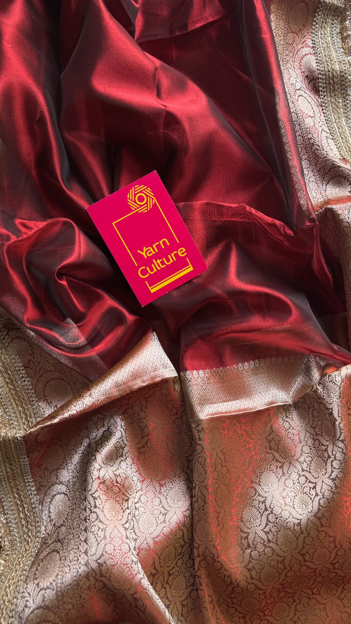 Red tissue Banarasi saree with embellished gold lace border - YCBLTOC79