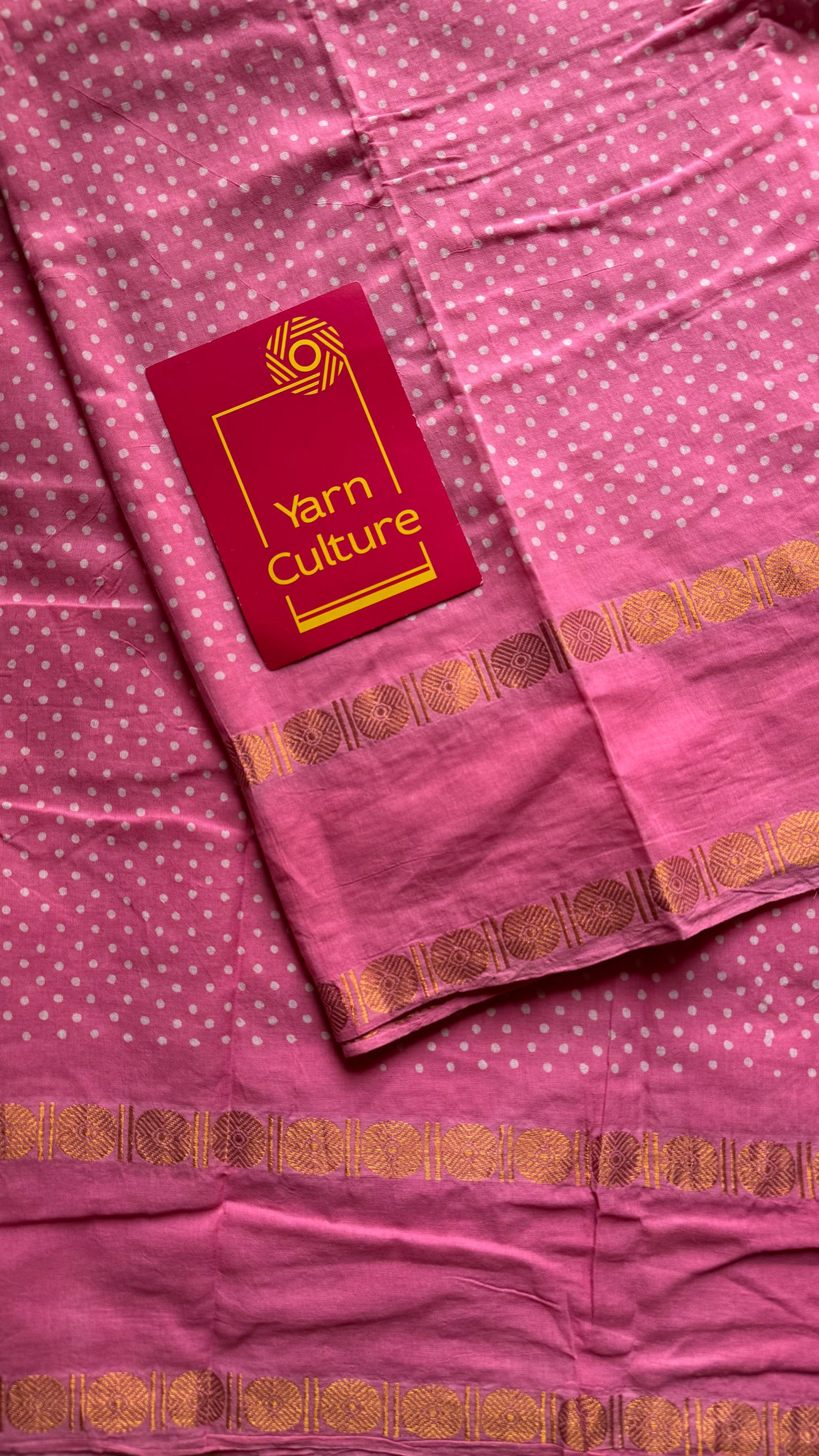 Pink wax dot printed sungudi, kattuchayam dyed madurai cotton saree - YCCOTNMA279