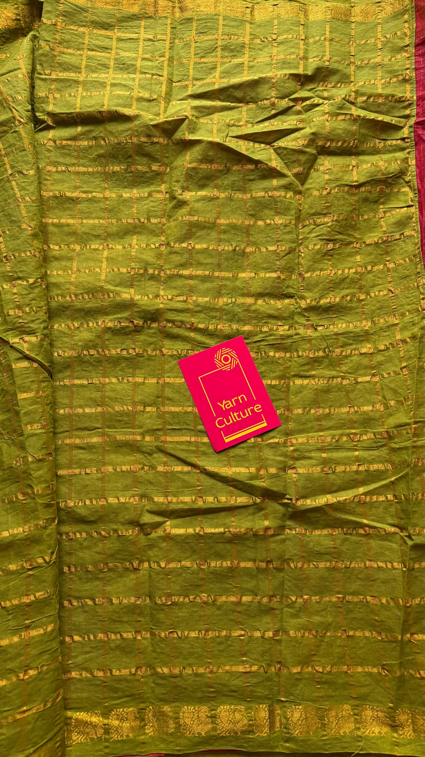 Chilli red with green with checks, sungudi cotton half-half saree - YCCOTNIDMA283