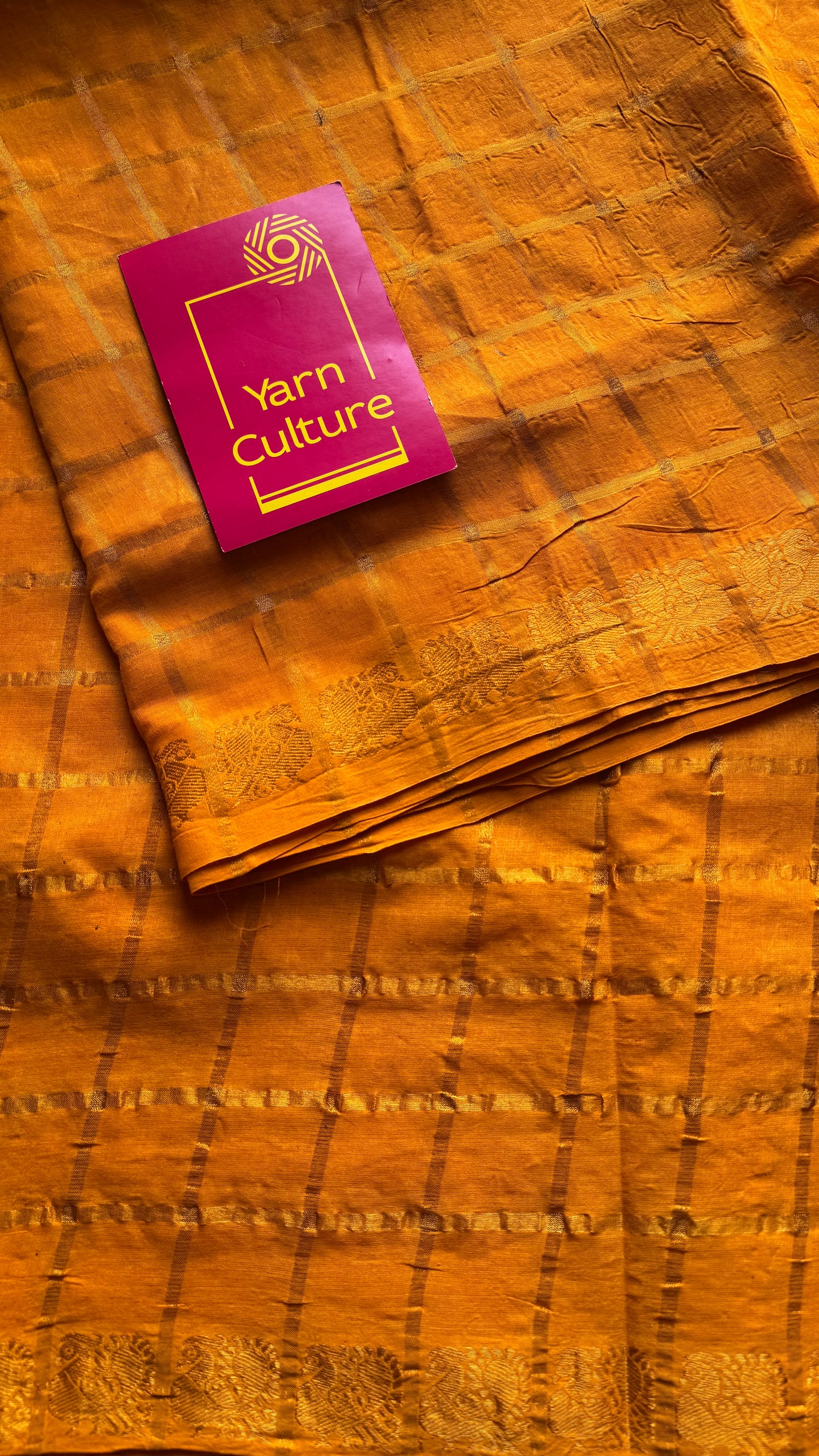 Light orange pavithra kattam kattuchayam dyed madurai cotton saree - YCCOTNMSFE122