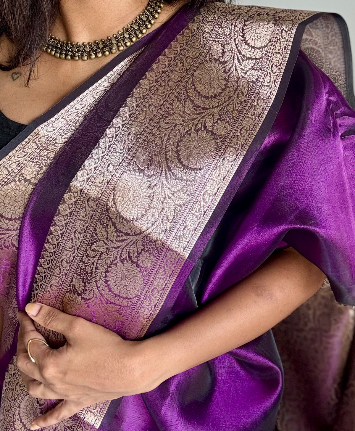 Purple tissue Banarasi saree with zari border - YCBLTOC89