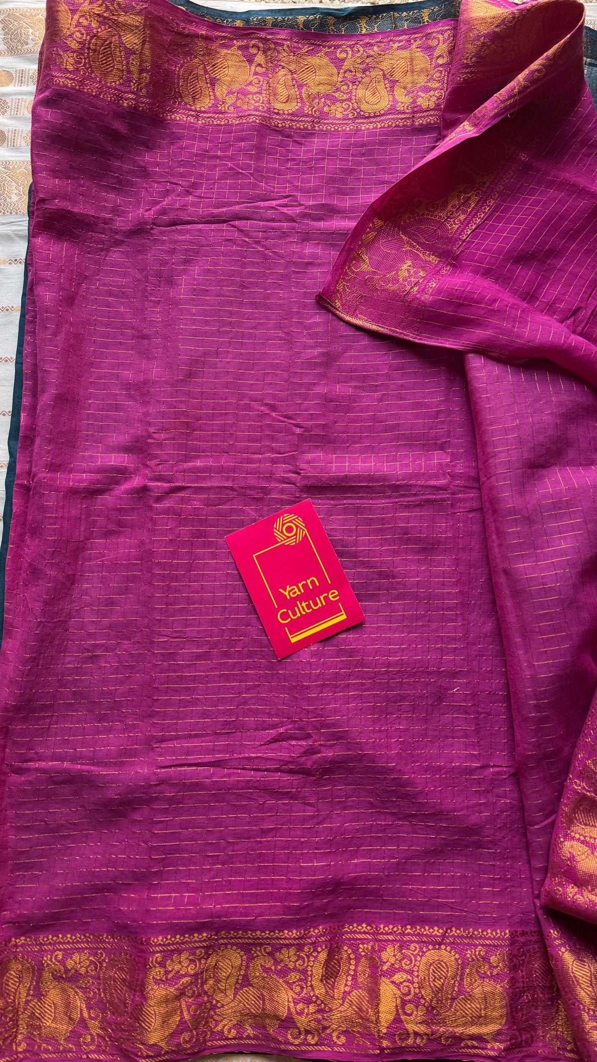 Teal with magenta, sungudi cotton half and half saree - YCCOTNIDOC156