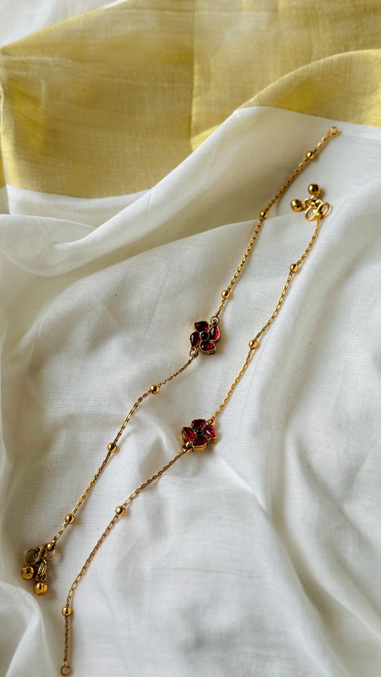 Reversible antique anklet, floral motif - YCGPAK831
