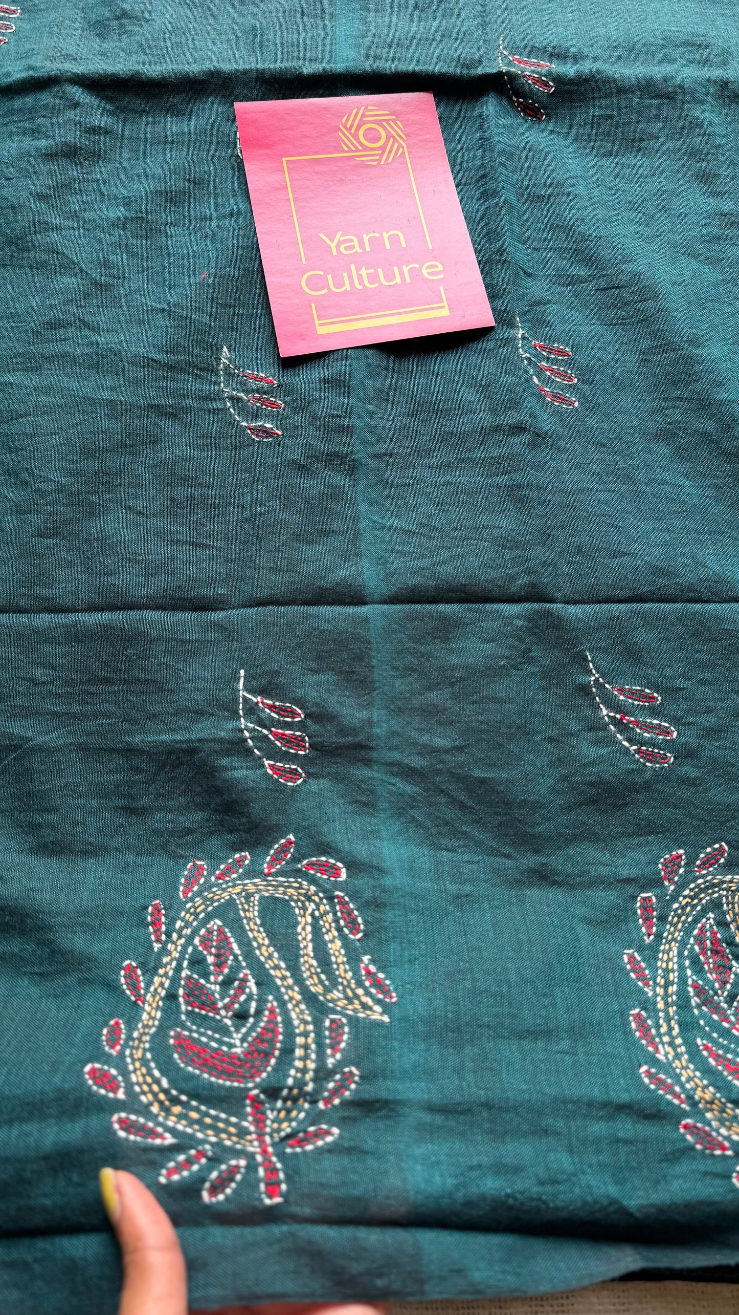 Embroidered peacock blue kantha weave in soft cotton - YCBCKKJA144