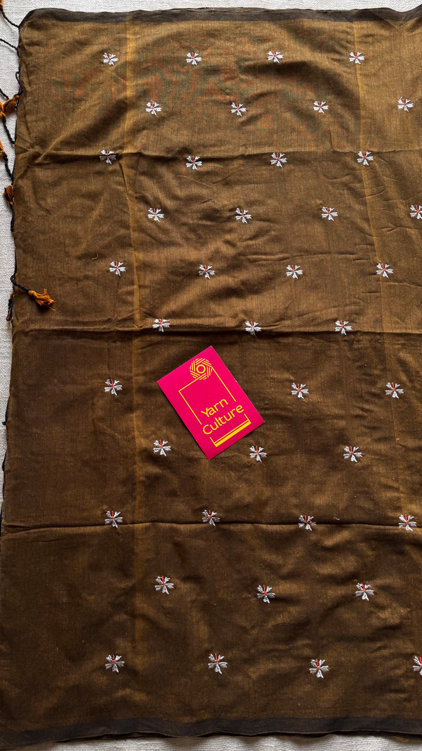 Mustard brown parijat soft cotton saree  - YCBCKCAP39