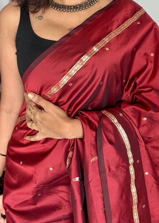 Rust brown single zari line kanchi semi silk saree - YCSOKSSFE45