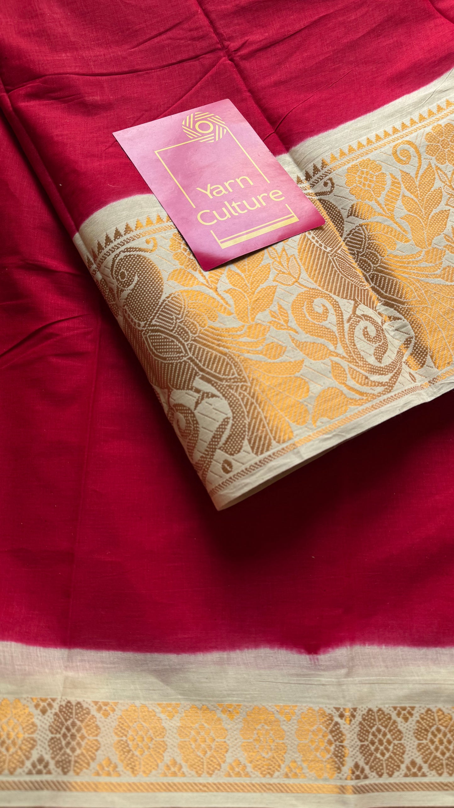 Red long border sungudi saree with cream contrast, kattuchayam dyed madurai cotton - YCCOTNMA251