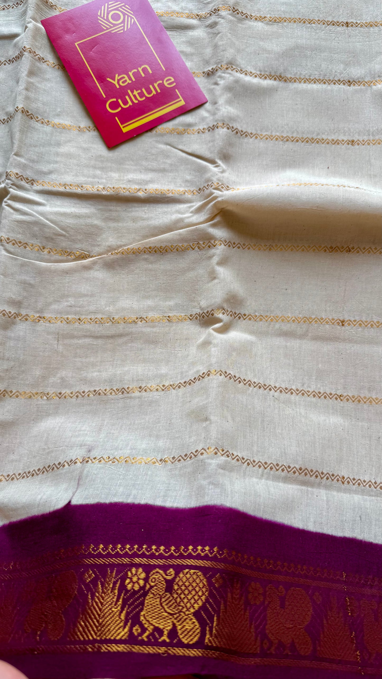 Ivory with maroon contrast velthaari sungudi, kattuchayam dyed madurai cotton - YCIEON103