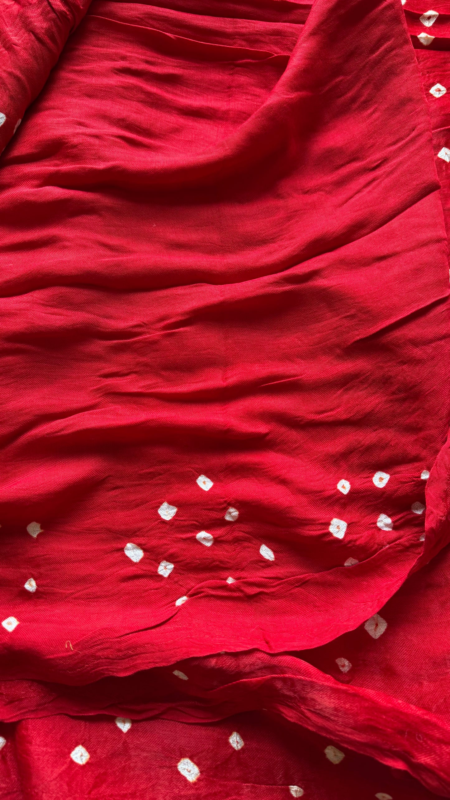 Red, crushed bandhej pure modal silk saree with lagdi patta zari pallu - YCTOKBM335
