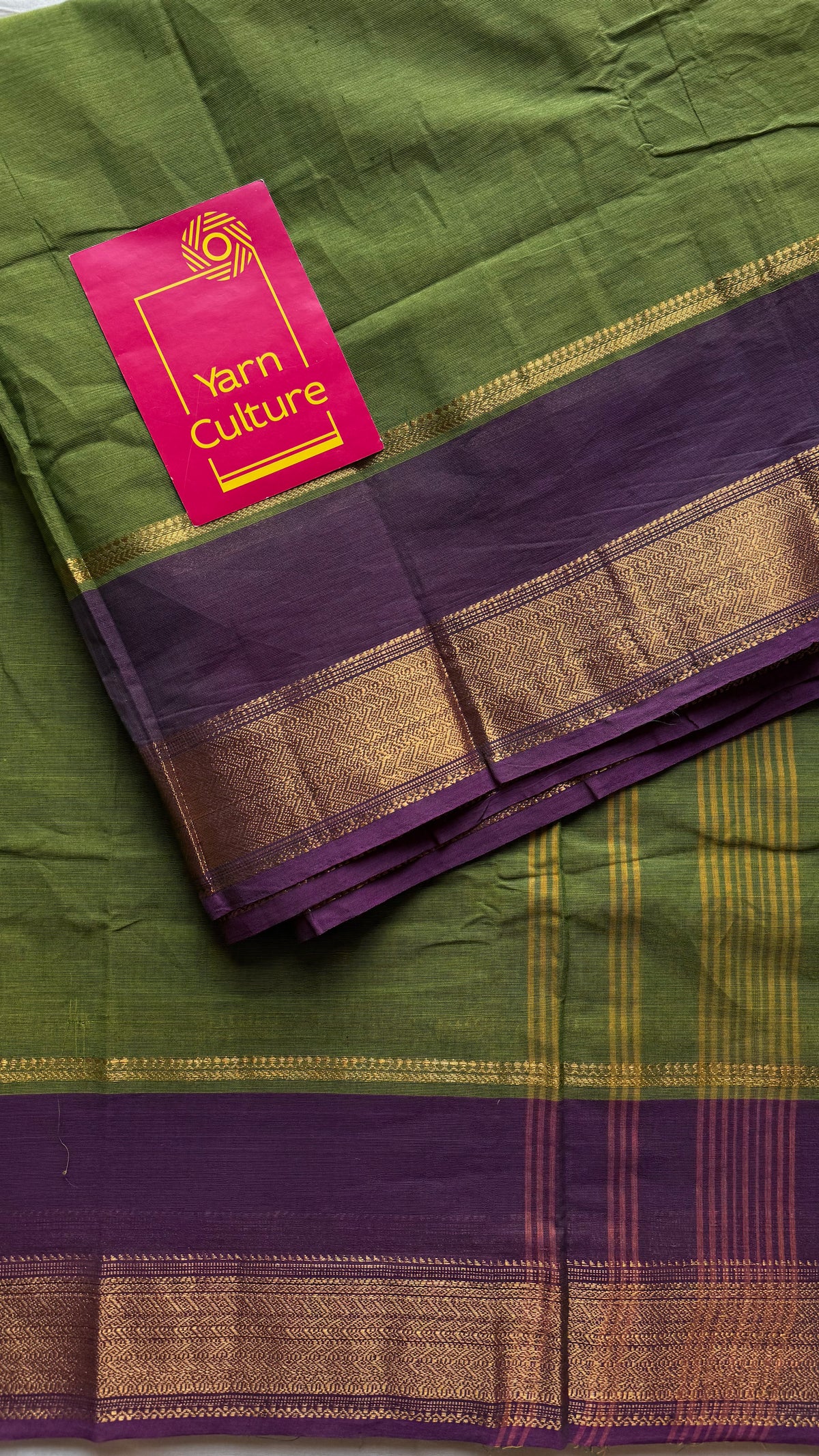 Green with wine gap zari border, kanchi cotton saree - YCCOTNCCOC113