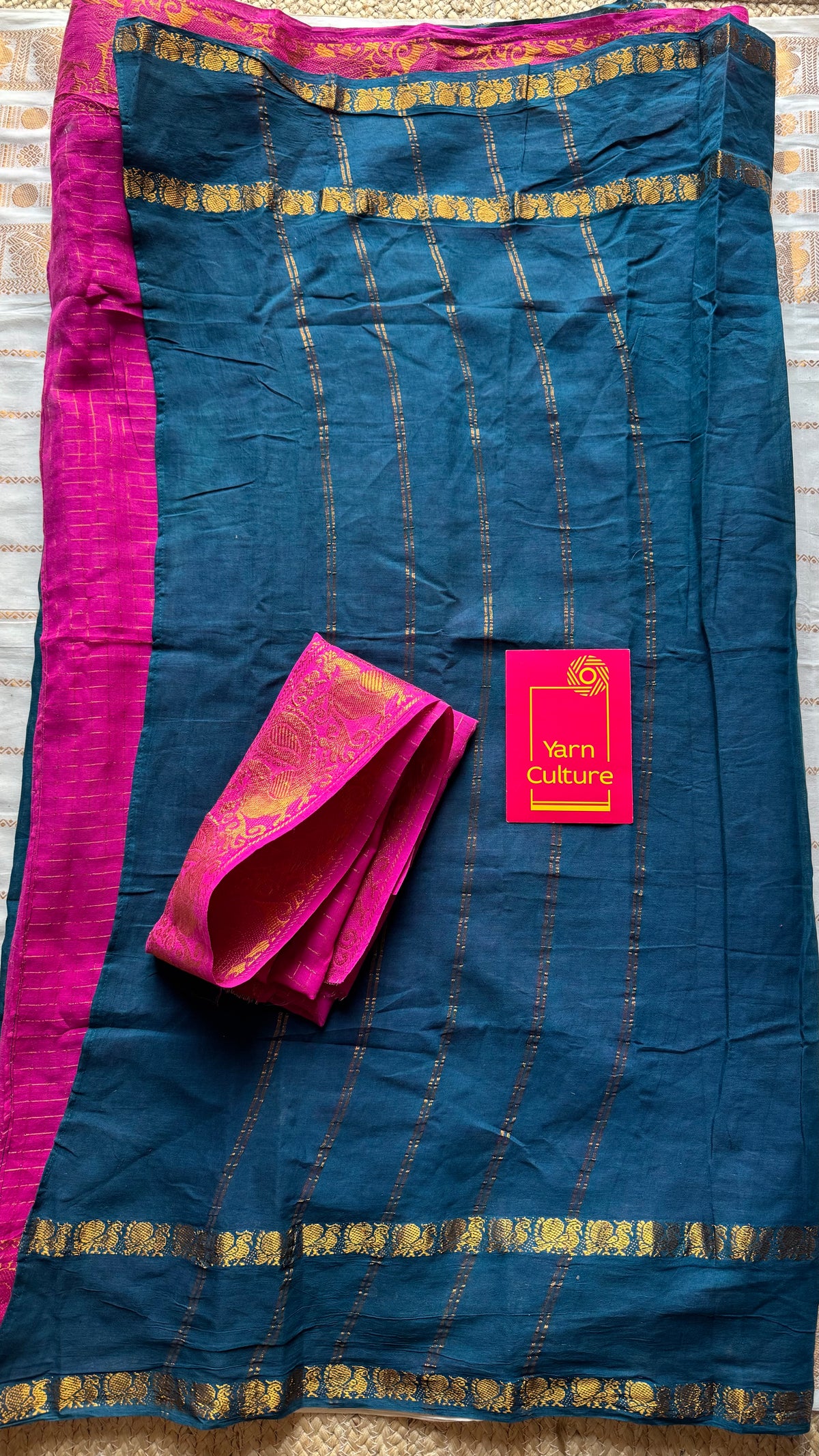 Teal with magenta, sungudi cotton half and half saree - YCCOTNIDOC156