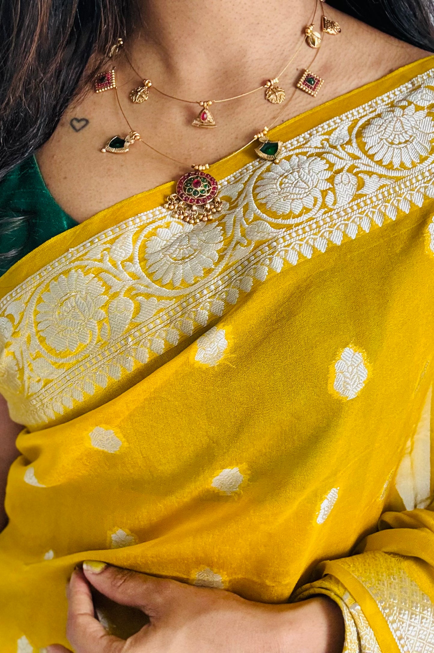 Double layer kemp neckpiece, invisible chain, with earrings - YCOSNP608