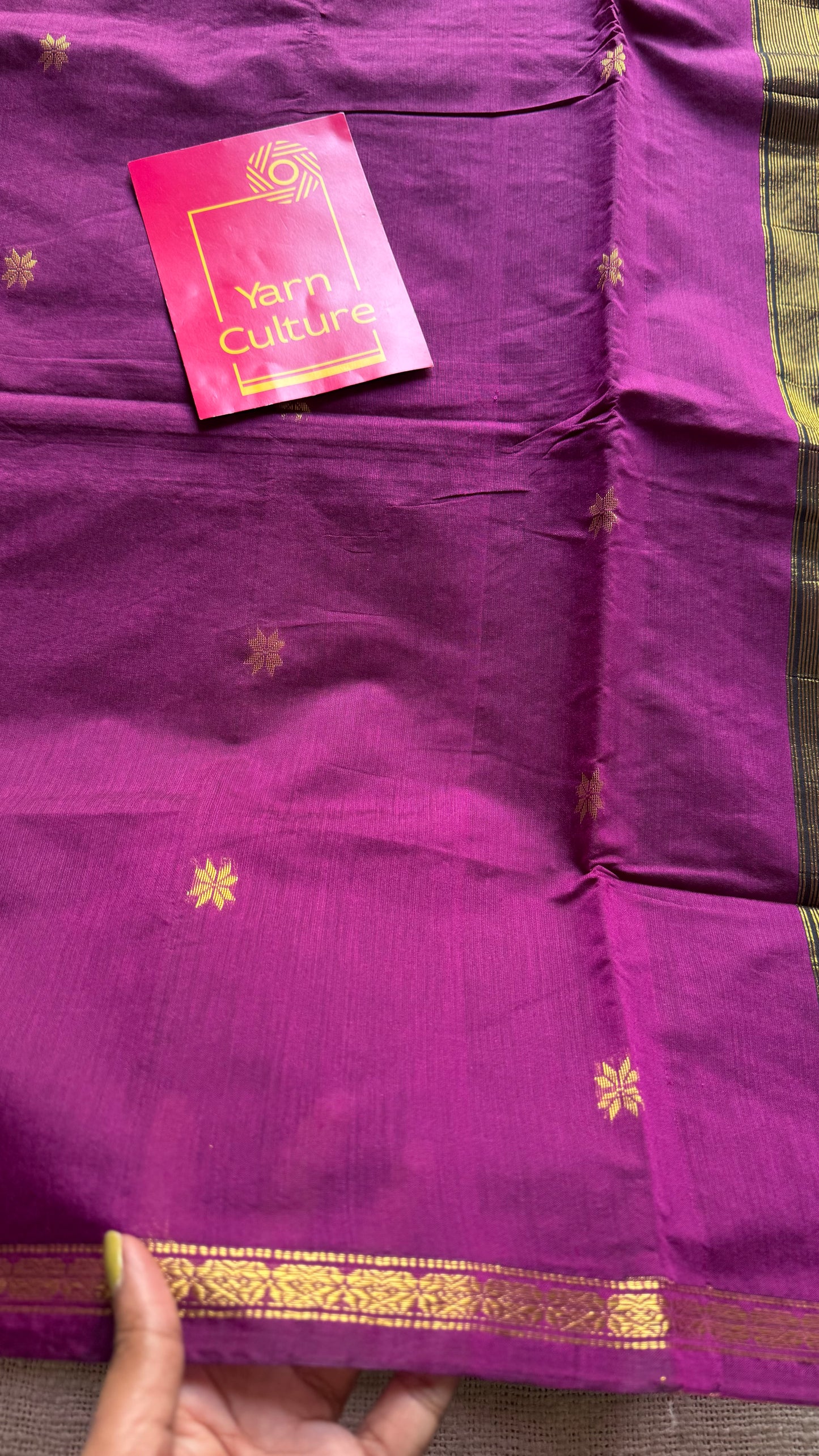 Grape wine with black, gold buttas, semi maheshwari cotton silk - YCCOTNCSDE86