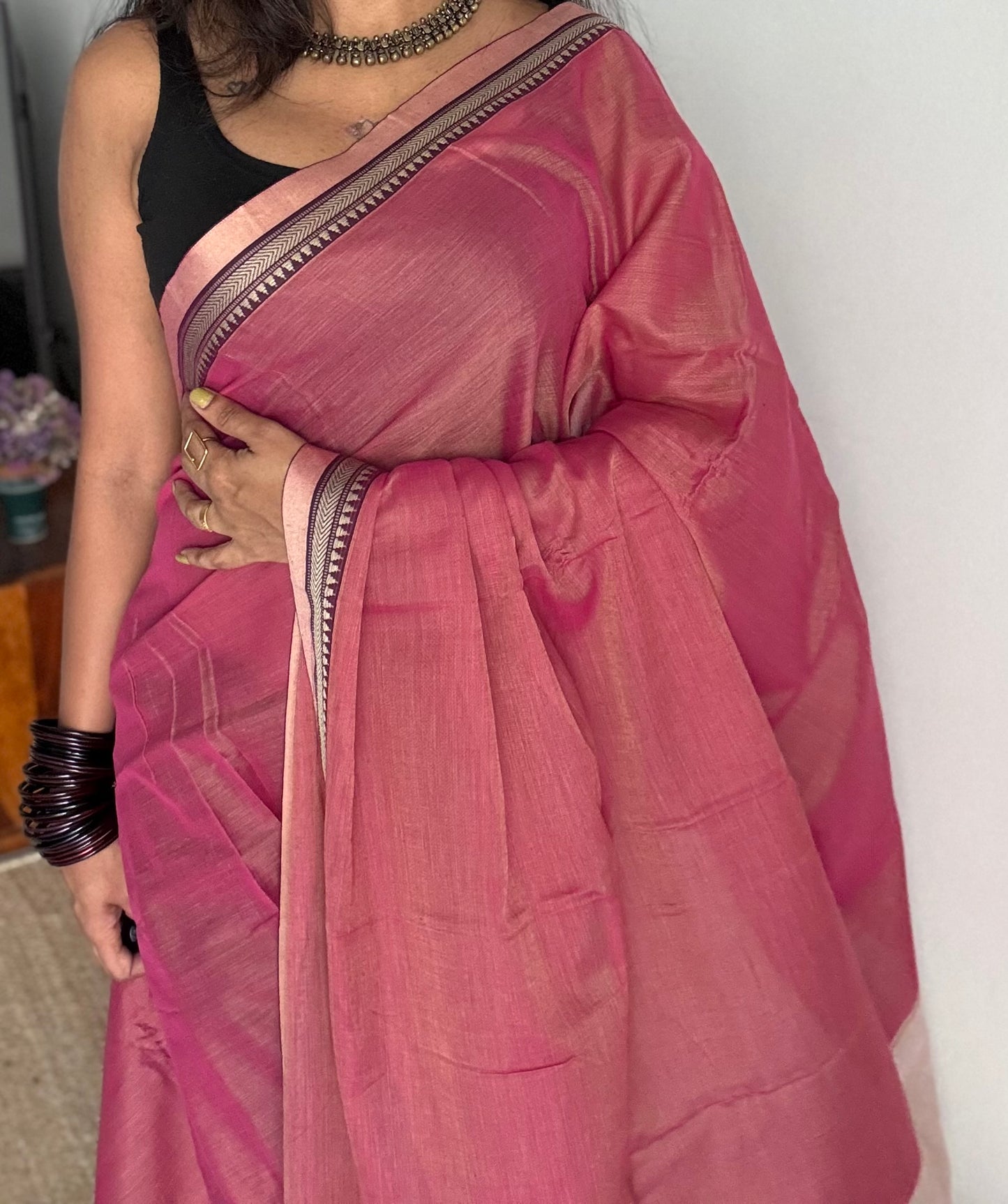 Pink with light pink border narayanpet saree, soft cotton - YCWOTDNPFE31