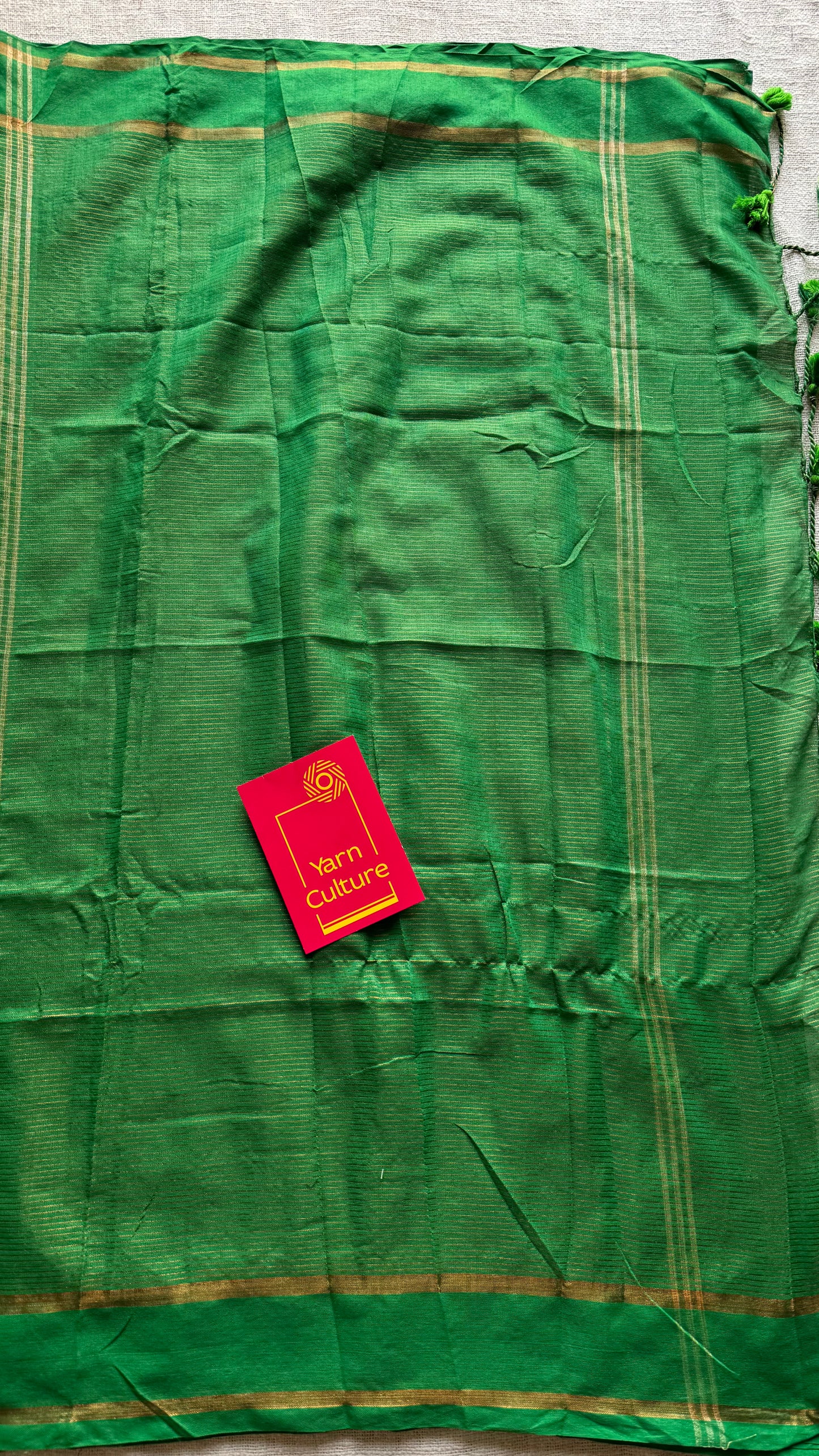 Green, gap border, copper zari stripes, soft cotton - YCBCKCZDE116
