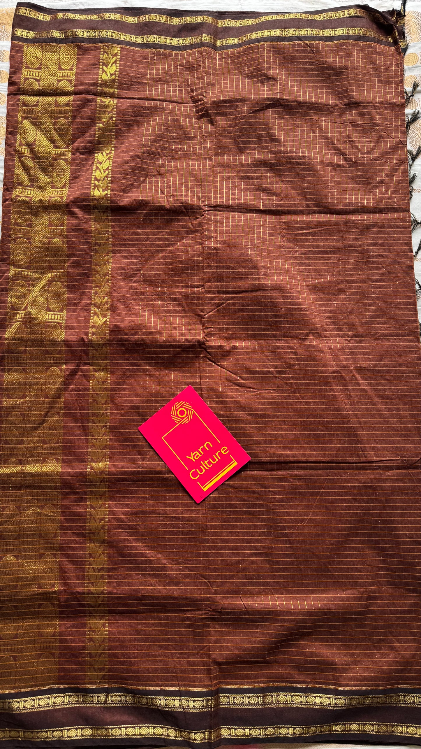 Brown, arani zari checks saree, cotton silk - YCCOTNAUG14