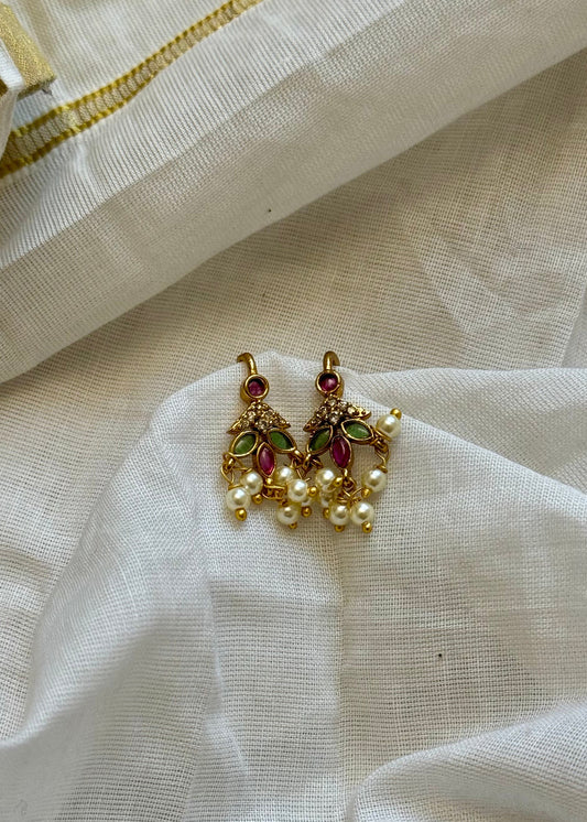 Bugadi clip-on (non pierced), green, ruby, white - YCGPBU685