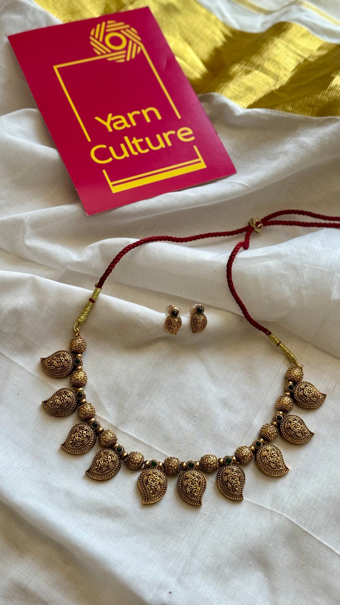 Mango shaped pendant neckpiece in antique gold, with earrings - YCGPNP623