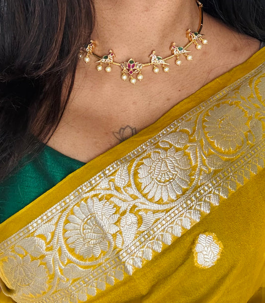 Lotus and peacock hasli with earrings - YCGPNP465