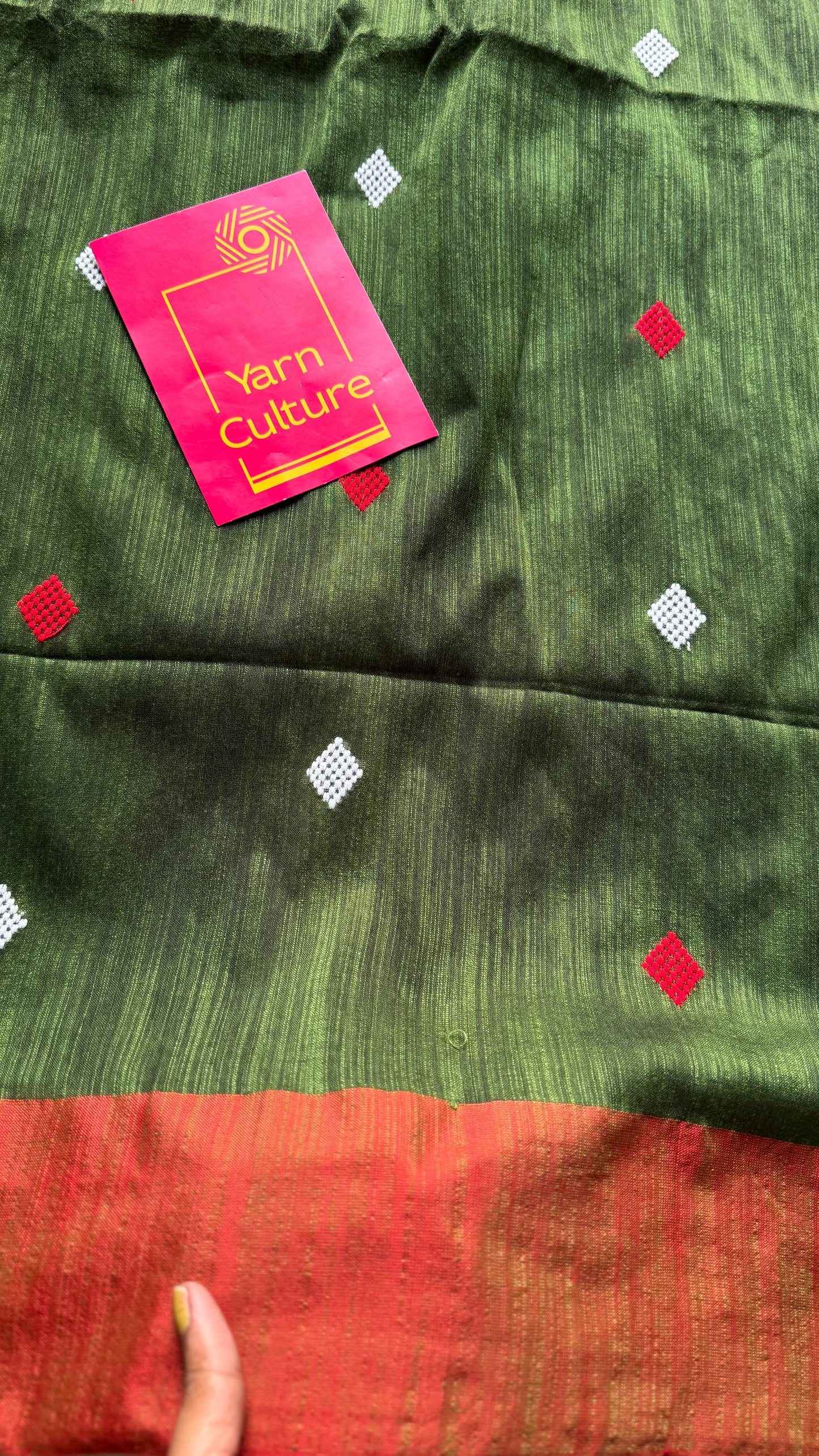 Green with burnt orange, soft cotton with woven motifs - YCBCKCDE26