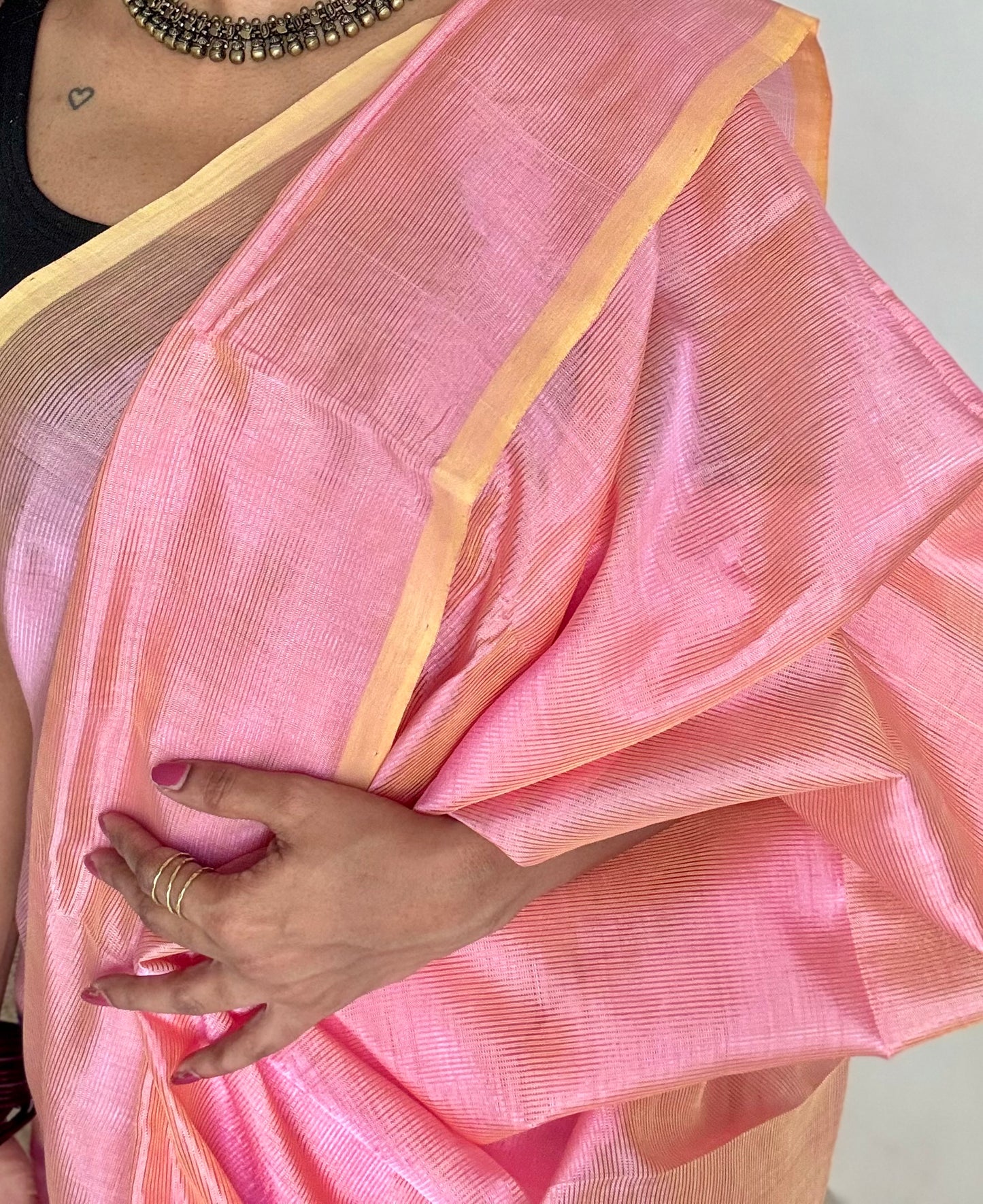 Plain pastel pink yellow dual tone, mangalgiri silk cotton, handwoven, soft, light weight - YCWOTDMSAP220