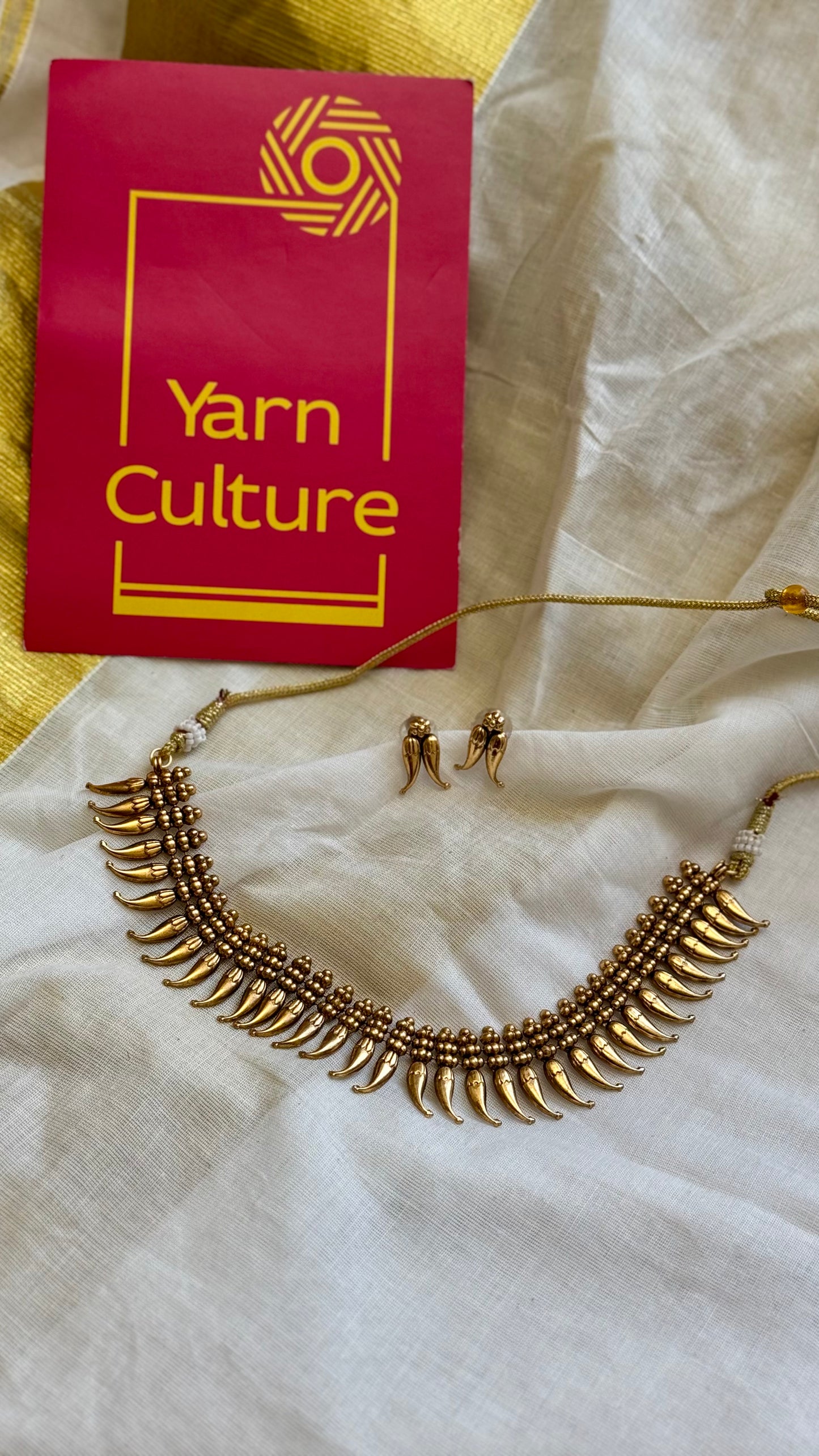 Matte finished mullamottu (bud shaped) neckpiece with earrings - YCGPNP679