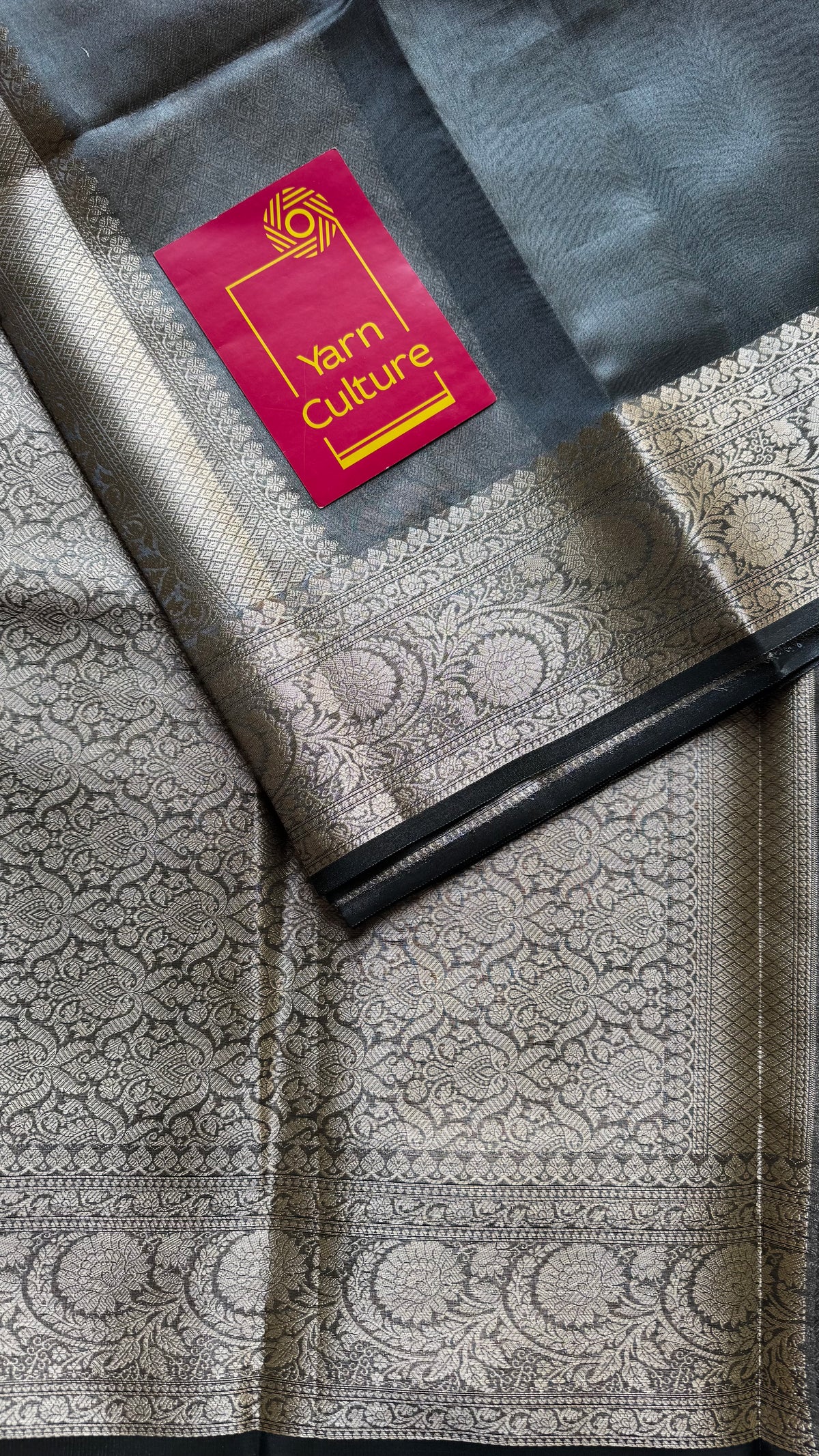 Grey tissue Banarasi saree with zari border - YCBLTOC91