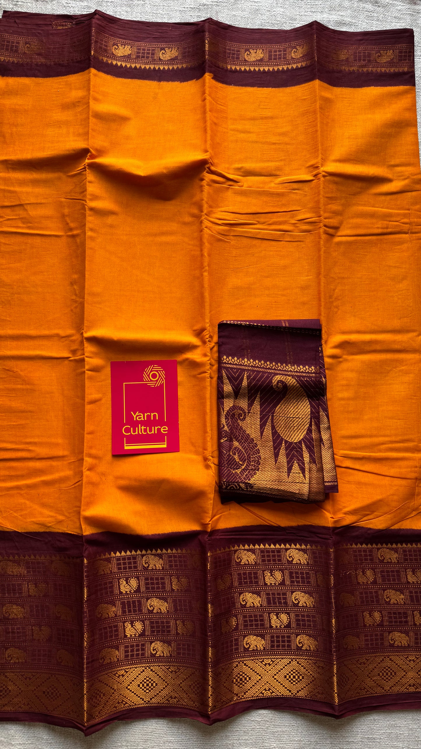 Mango yellow with maroon border, sungudi, madurai soft cotton - YCCOTNSUJA02